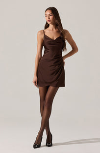 Jenness Satin Mini Dress Brown