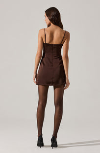 Jenness Satin Mini Dress Brown