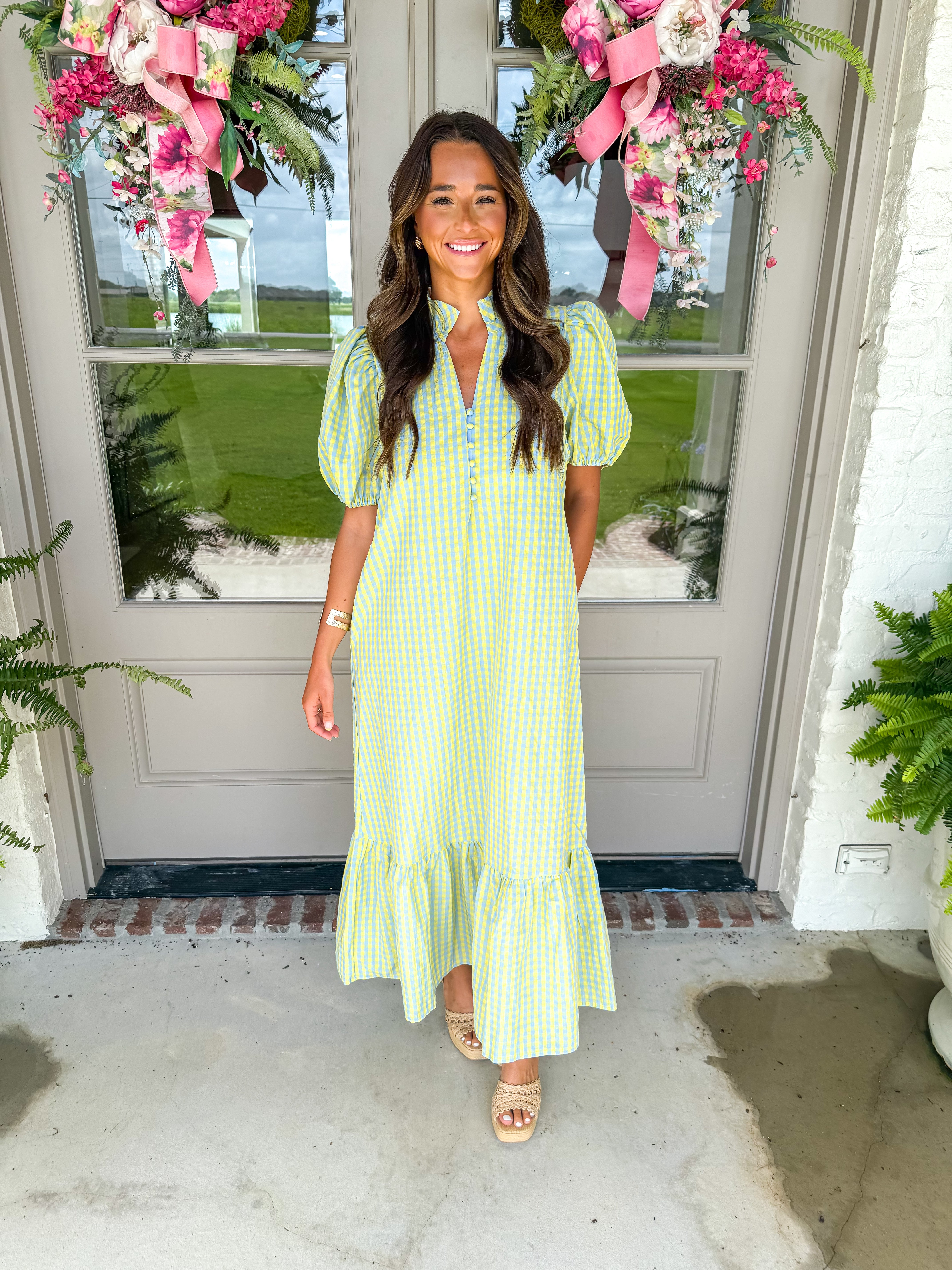 Picnic in the Park Blue Gingham Midi Dress