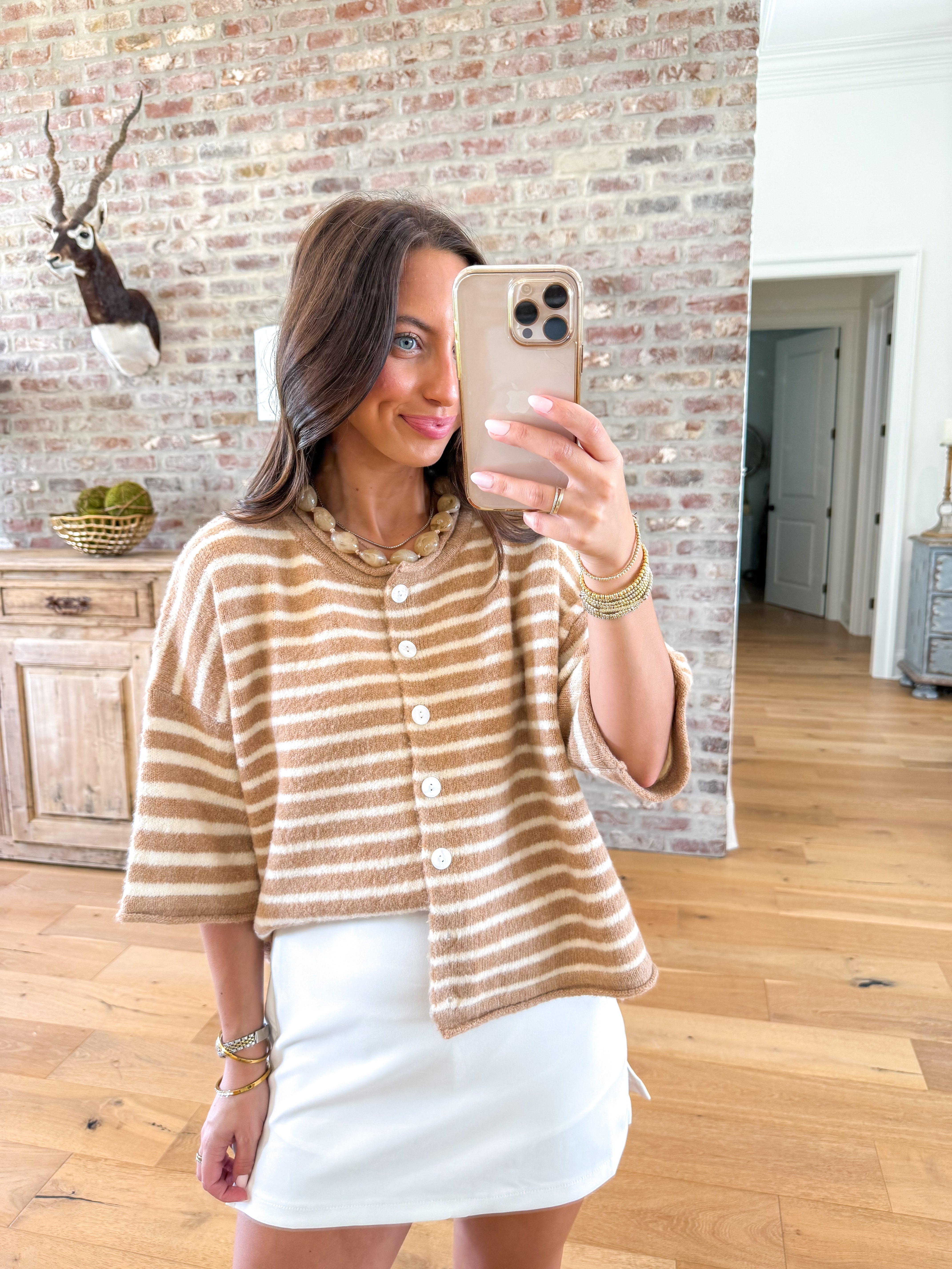 Striped Sunday Knit Top Sand/White