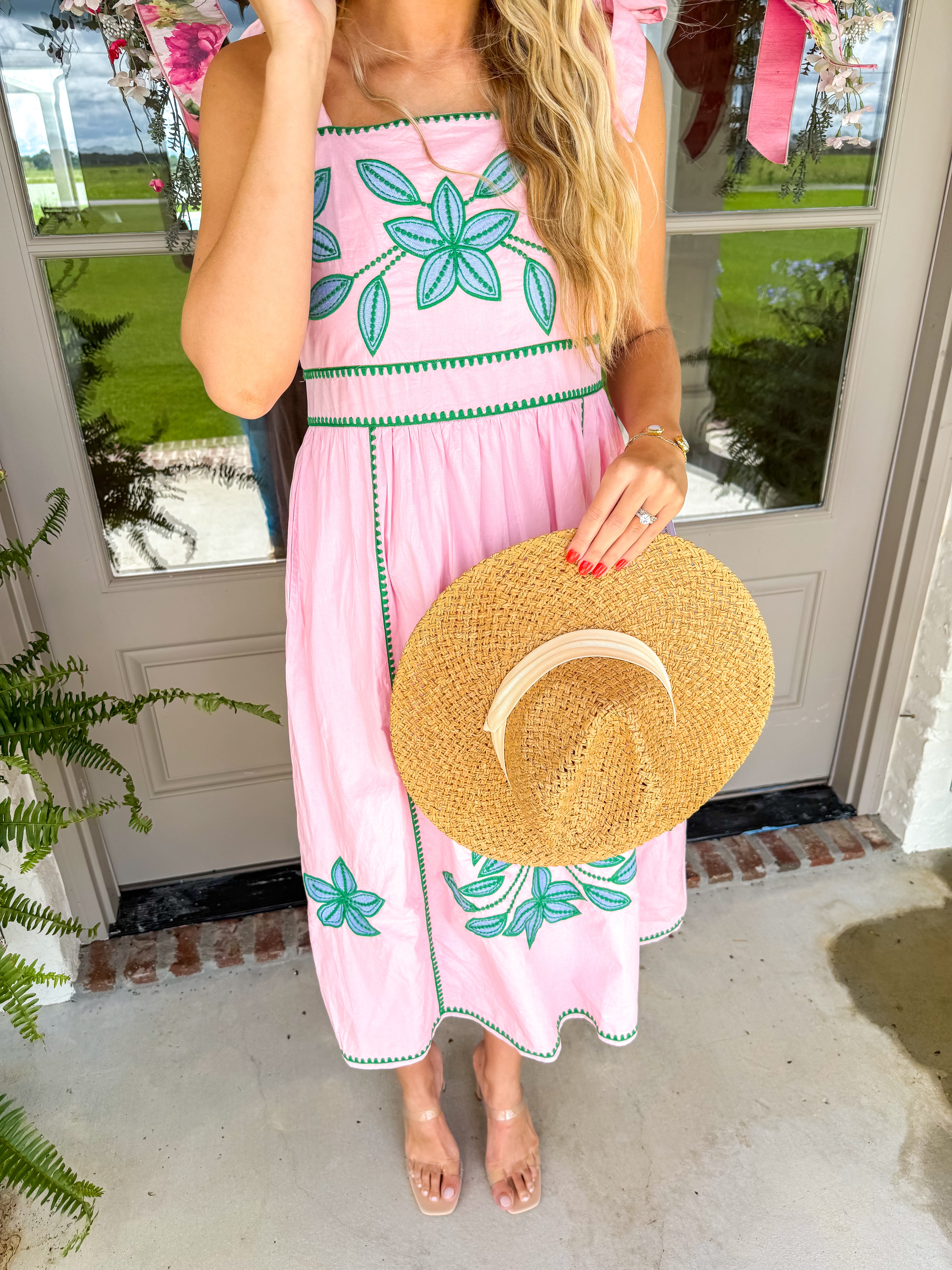 Garden Stitch Pink Midi Dress