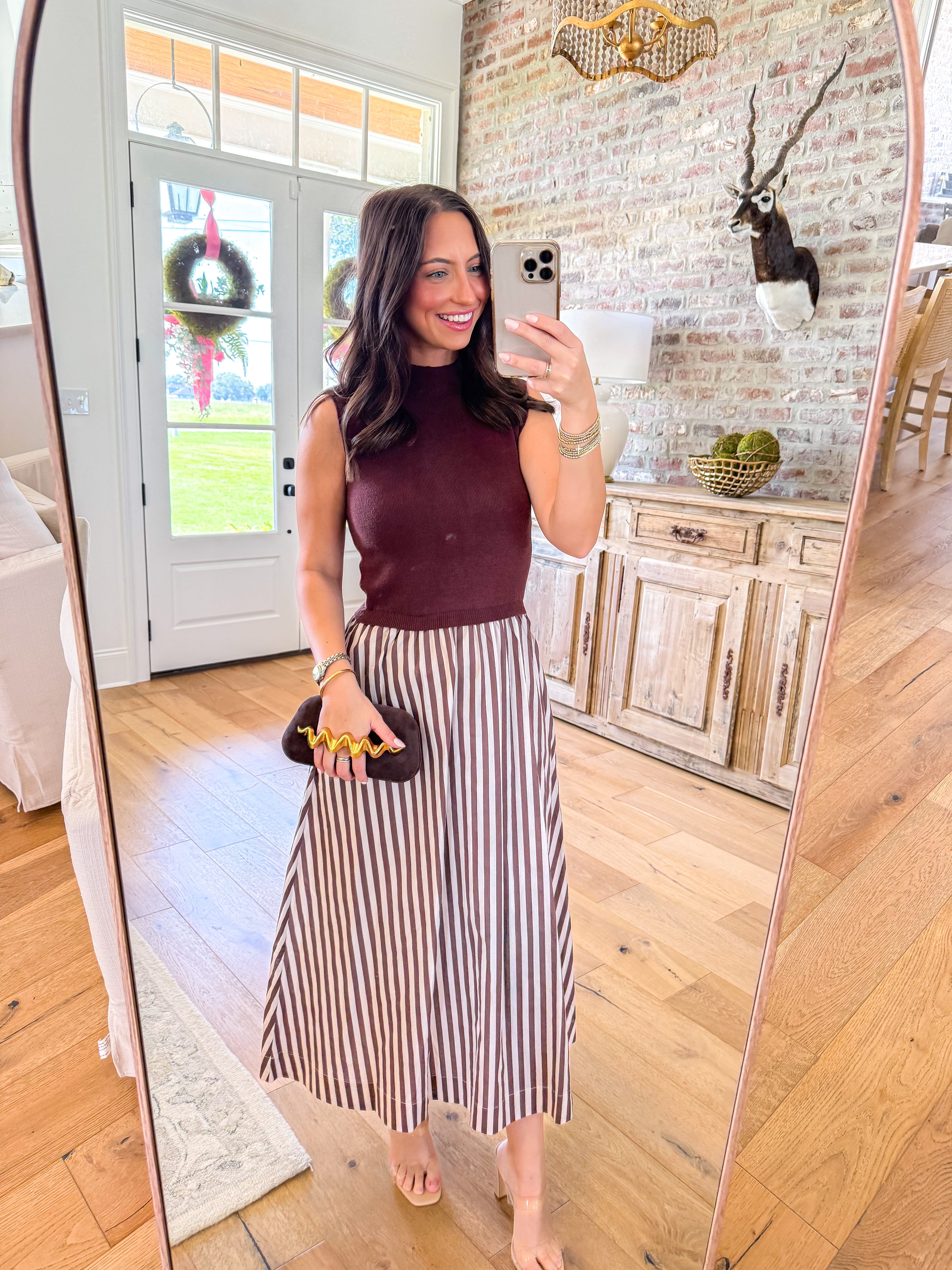 Brown Stripe Midi Dress