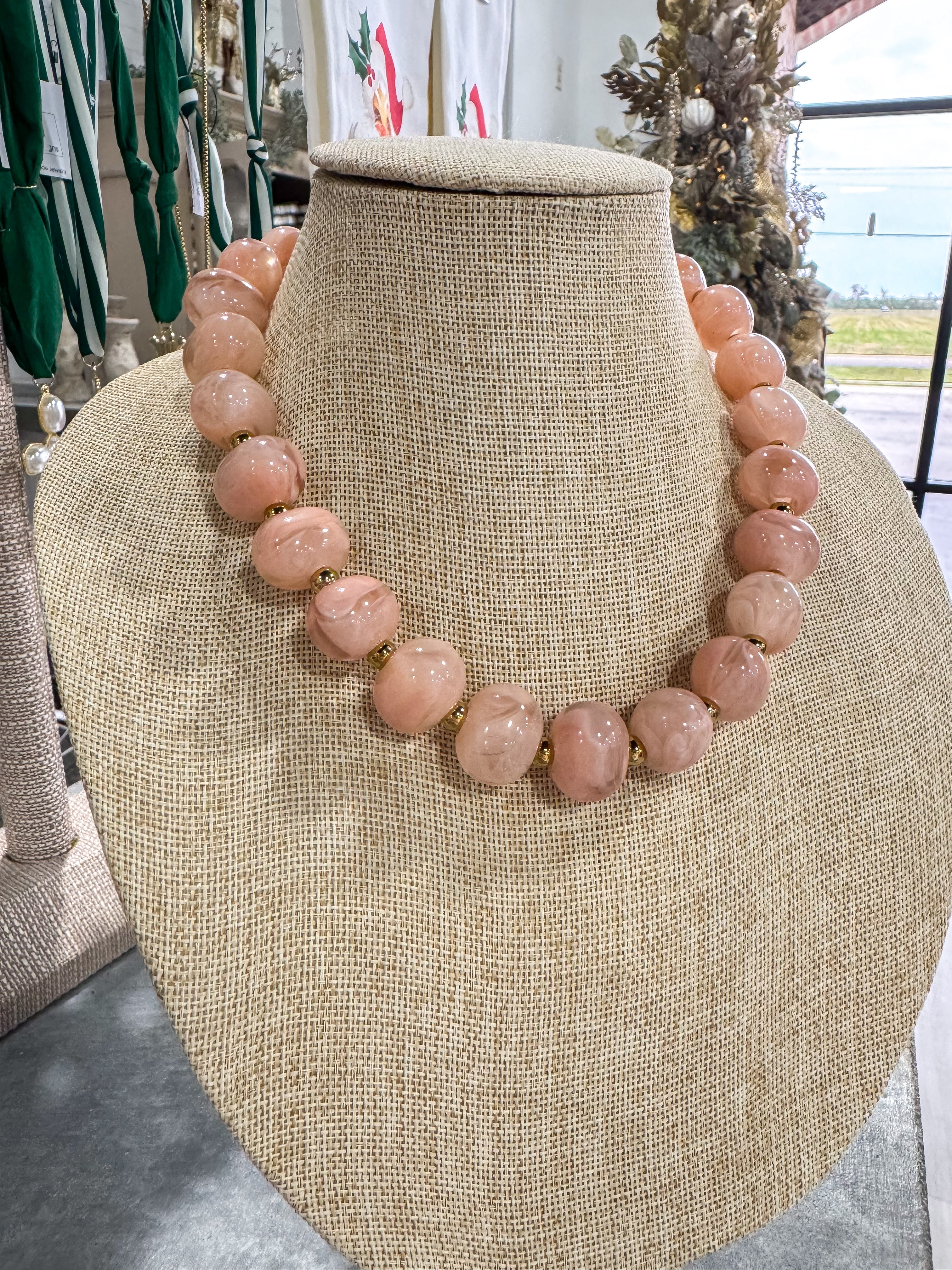 Pink & Gold Stone Necklace
