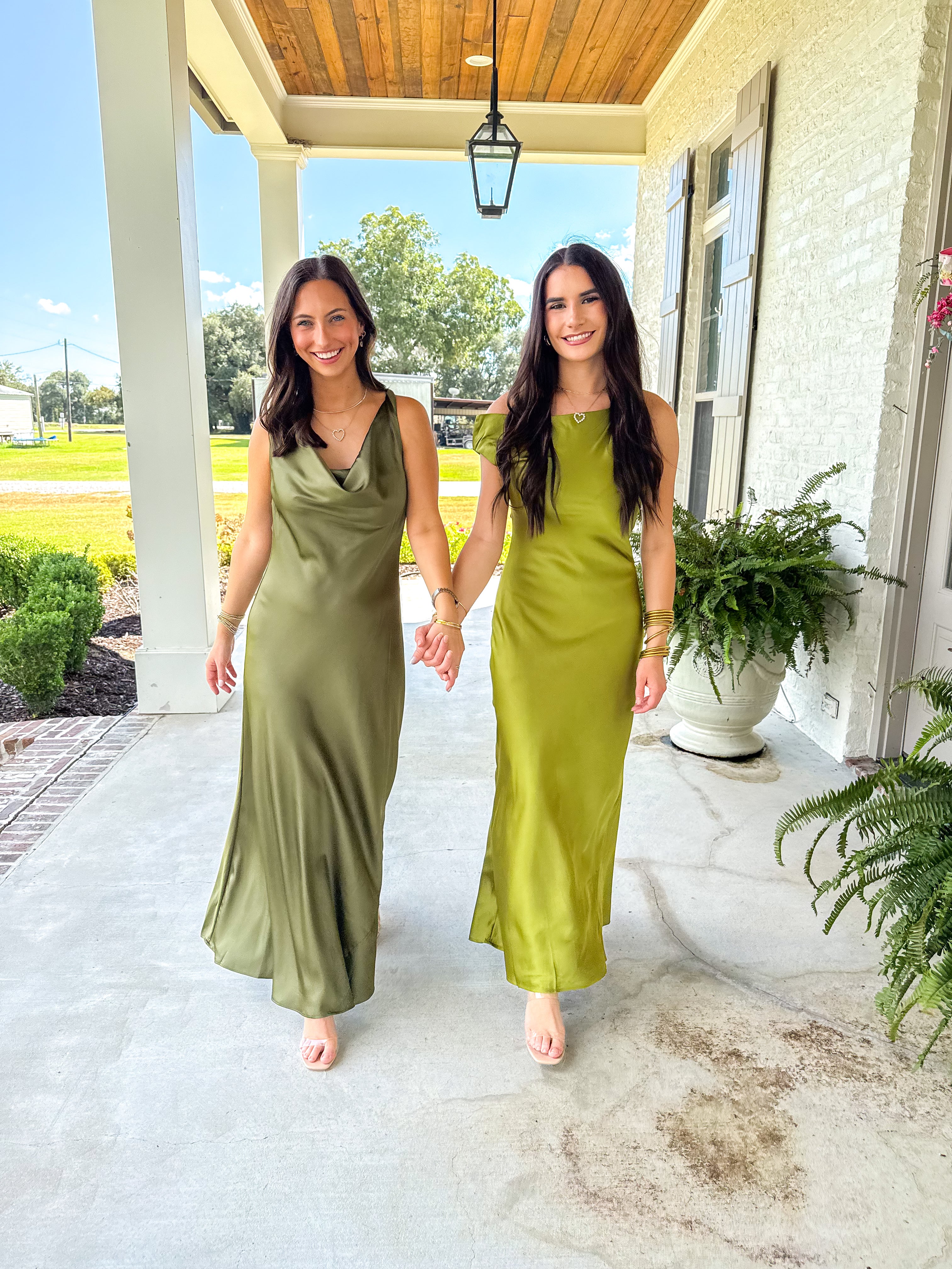 The Olive Hour One-Shoulder Satin Maxi Dress