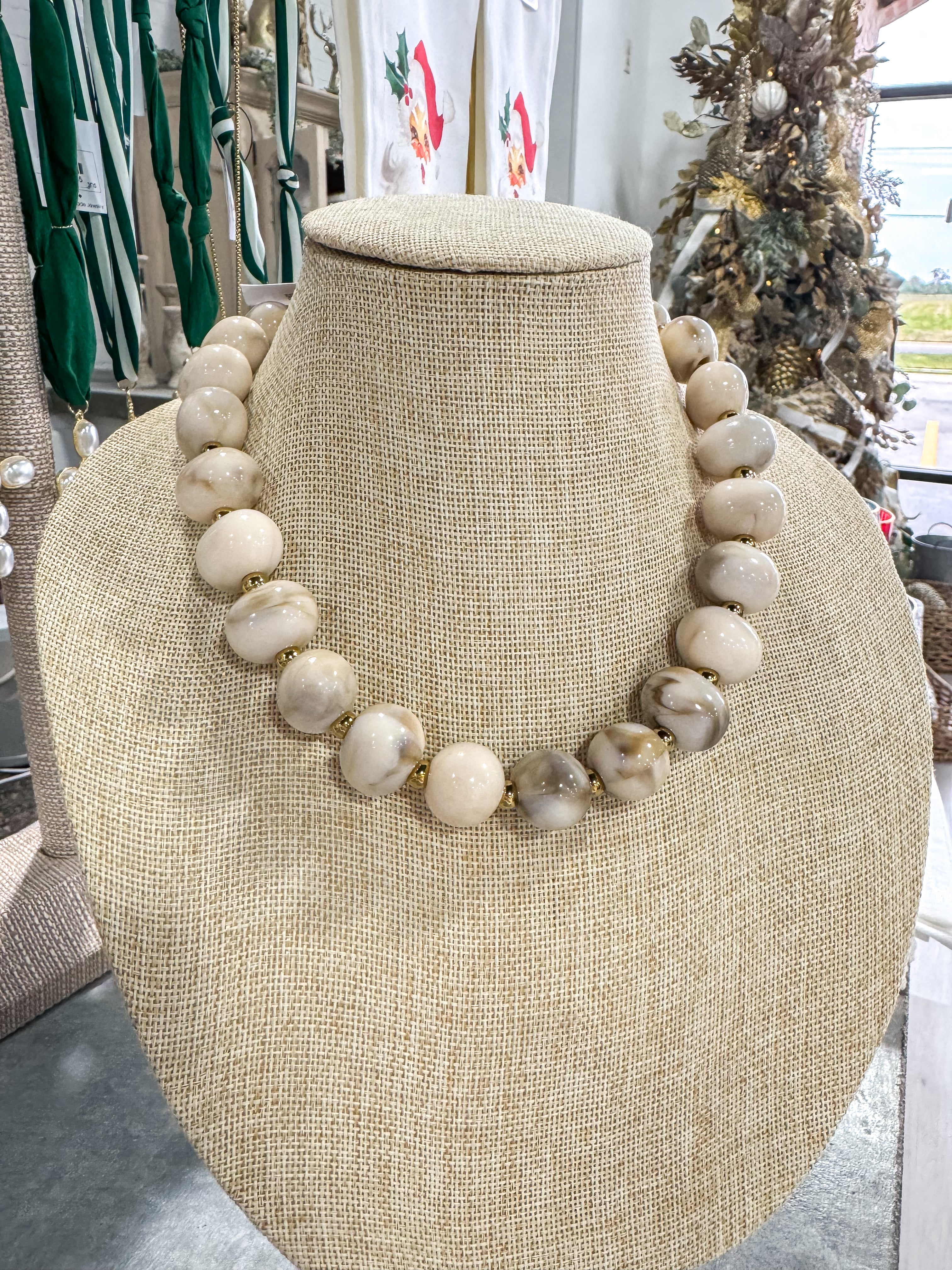 Cream Marbled Stone Necklace