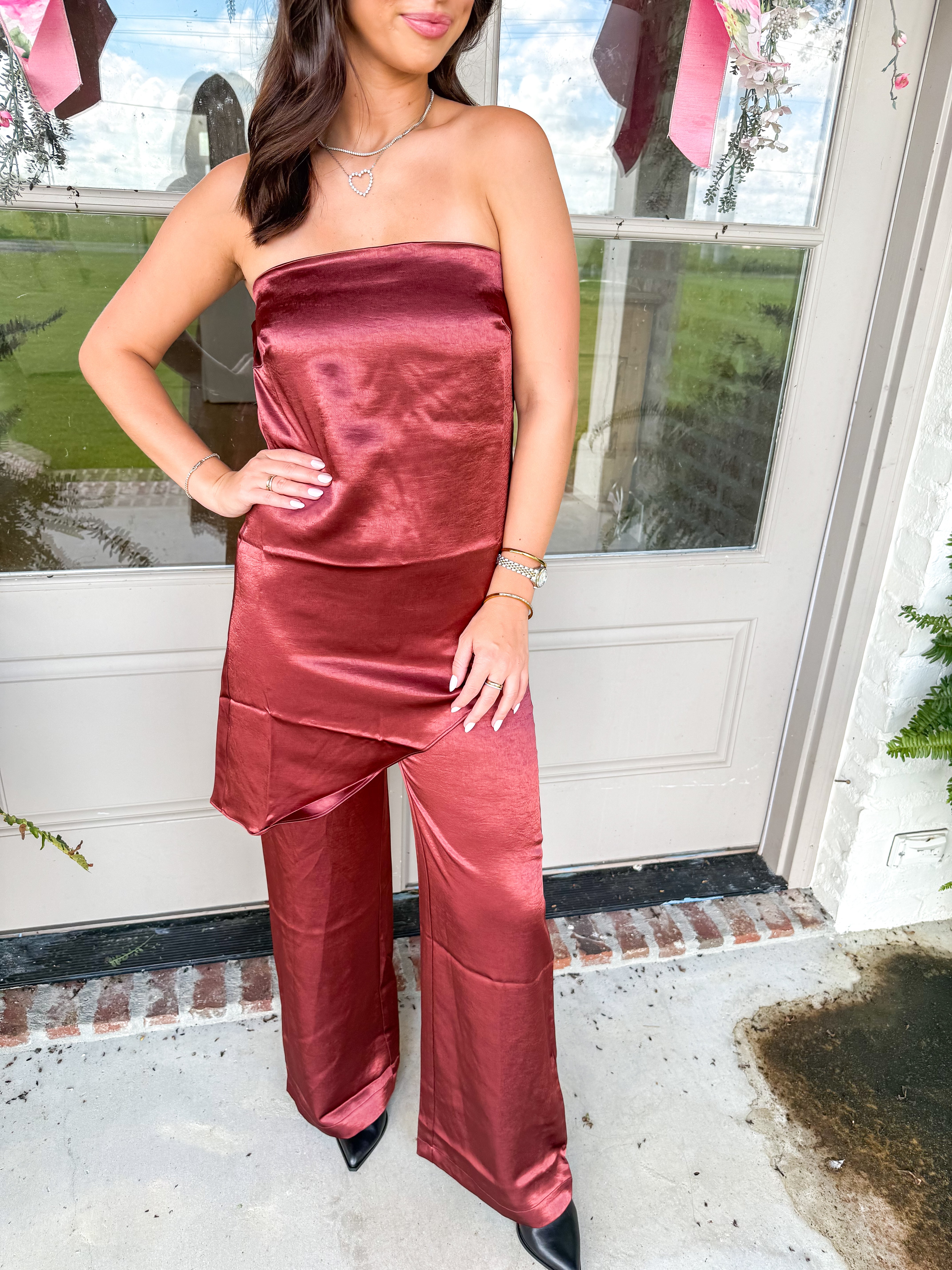 Wine After Midnight Satin Two-Piece Set