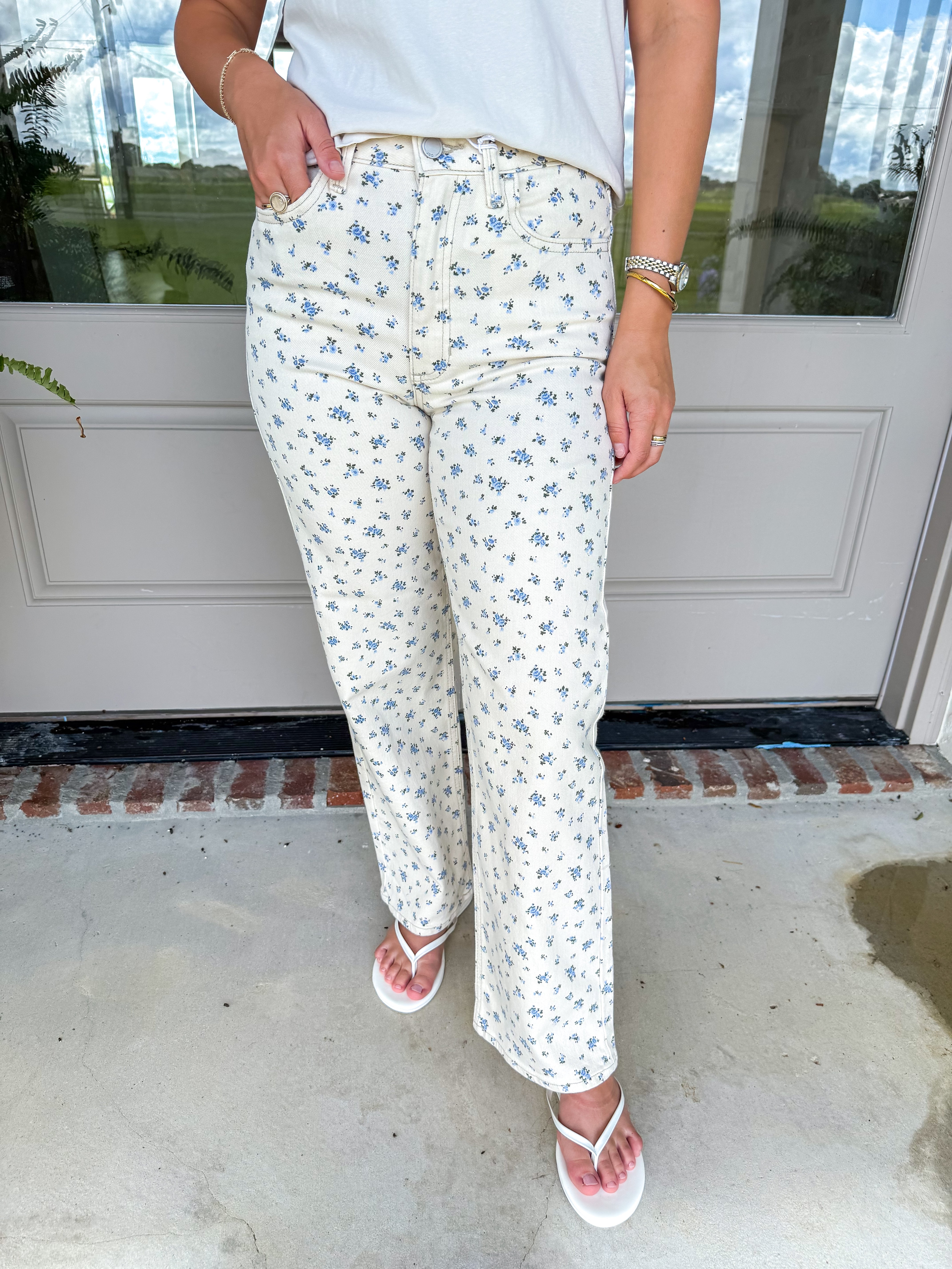 Flower Print High-Rise Vintage Straight Jeans
