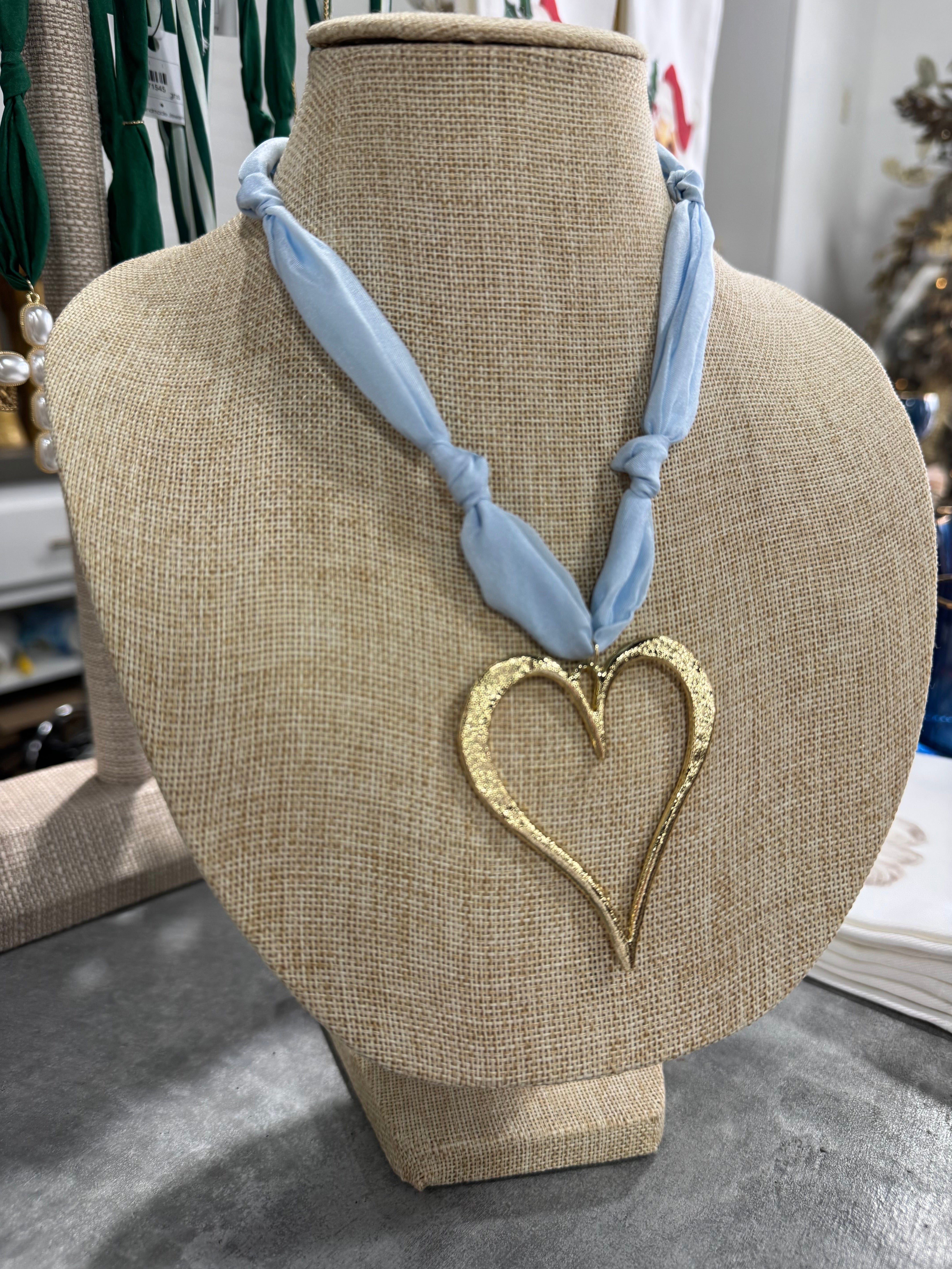 Baby Blue Large Open Heart Scarf Necklace