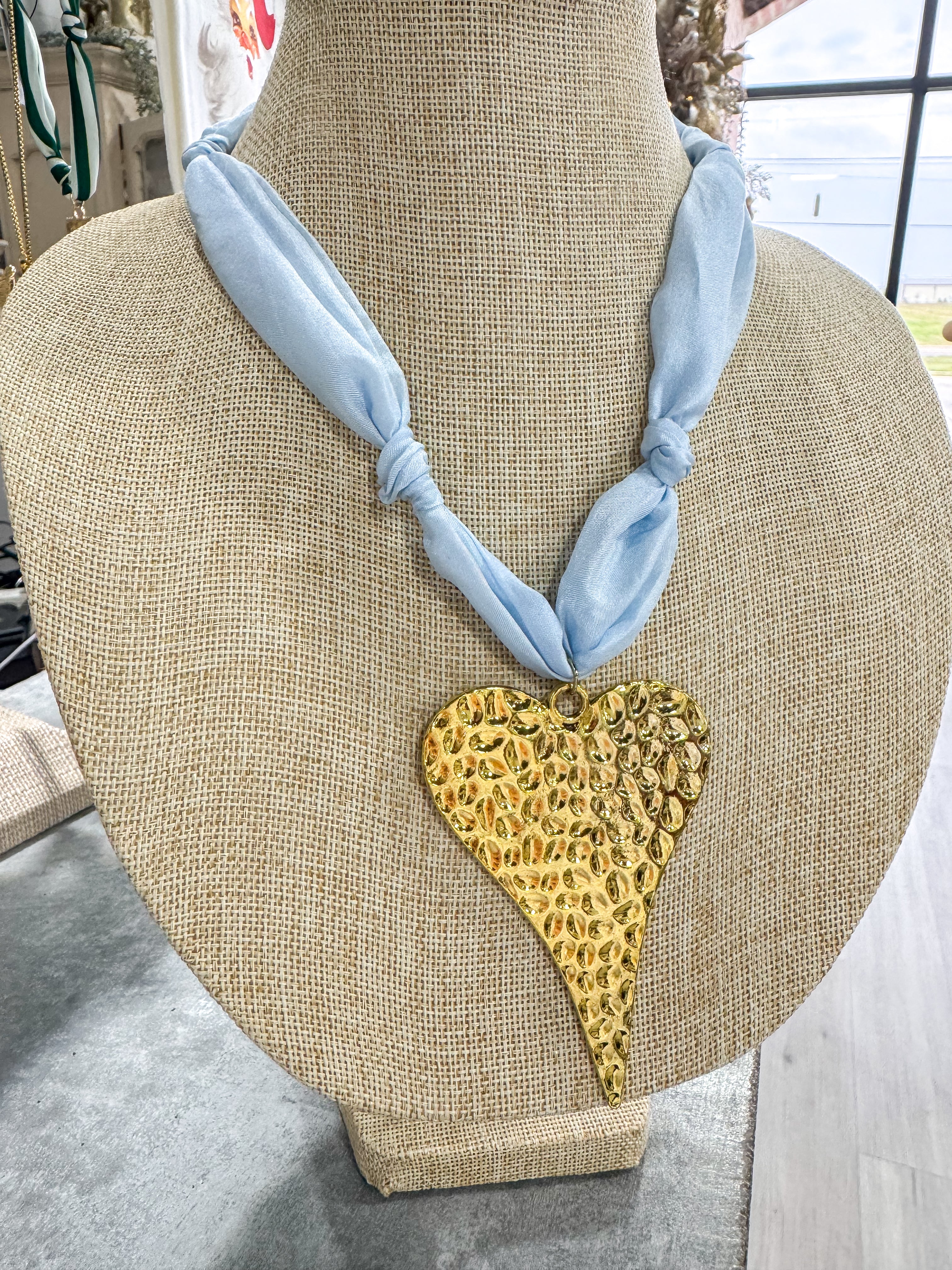 Baby Blue Large Closed Heart Scarf Necklace