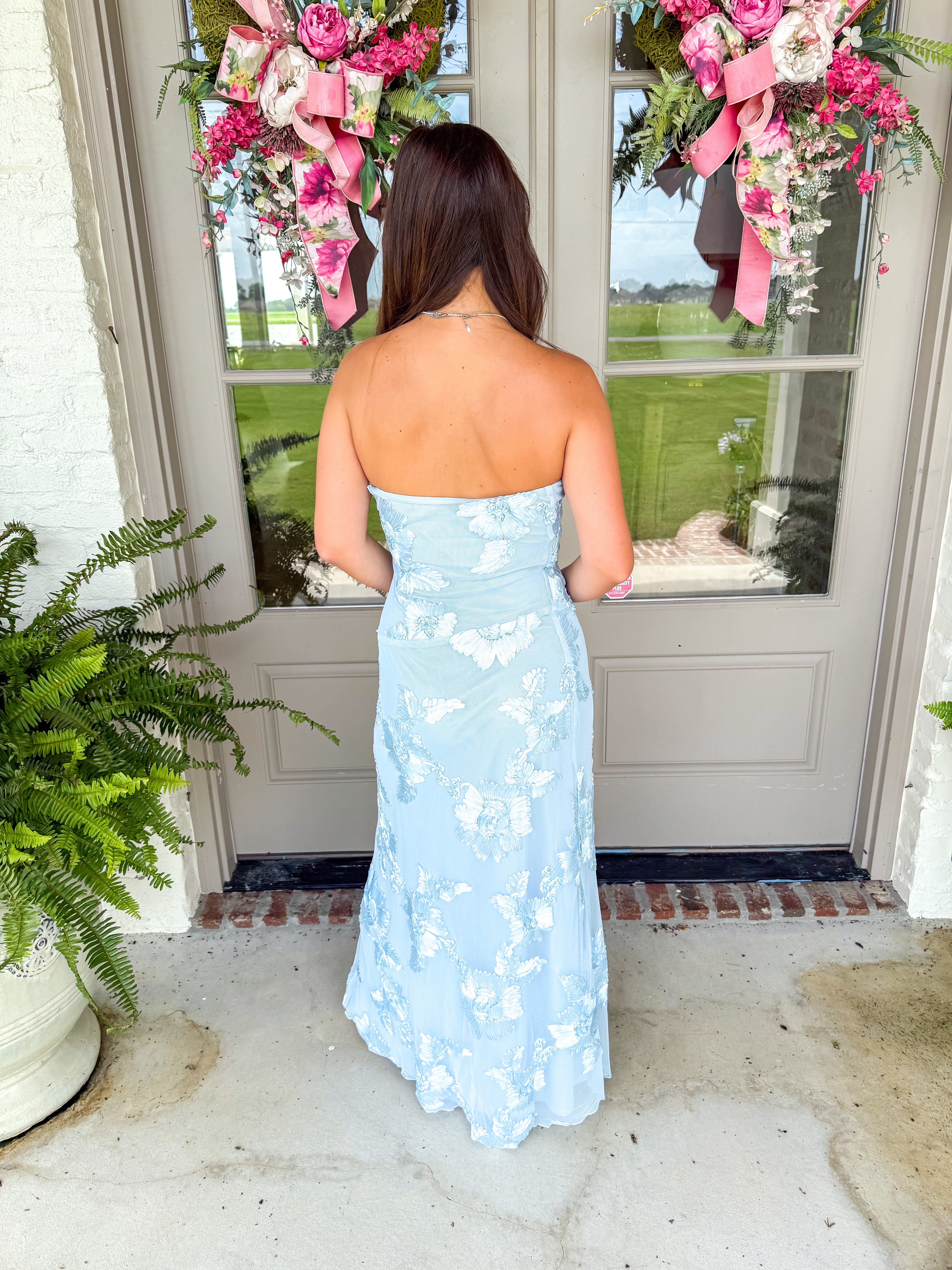 Something Blue Baby Blue Strapless Midi