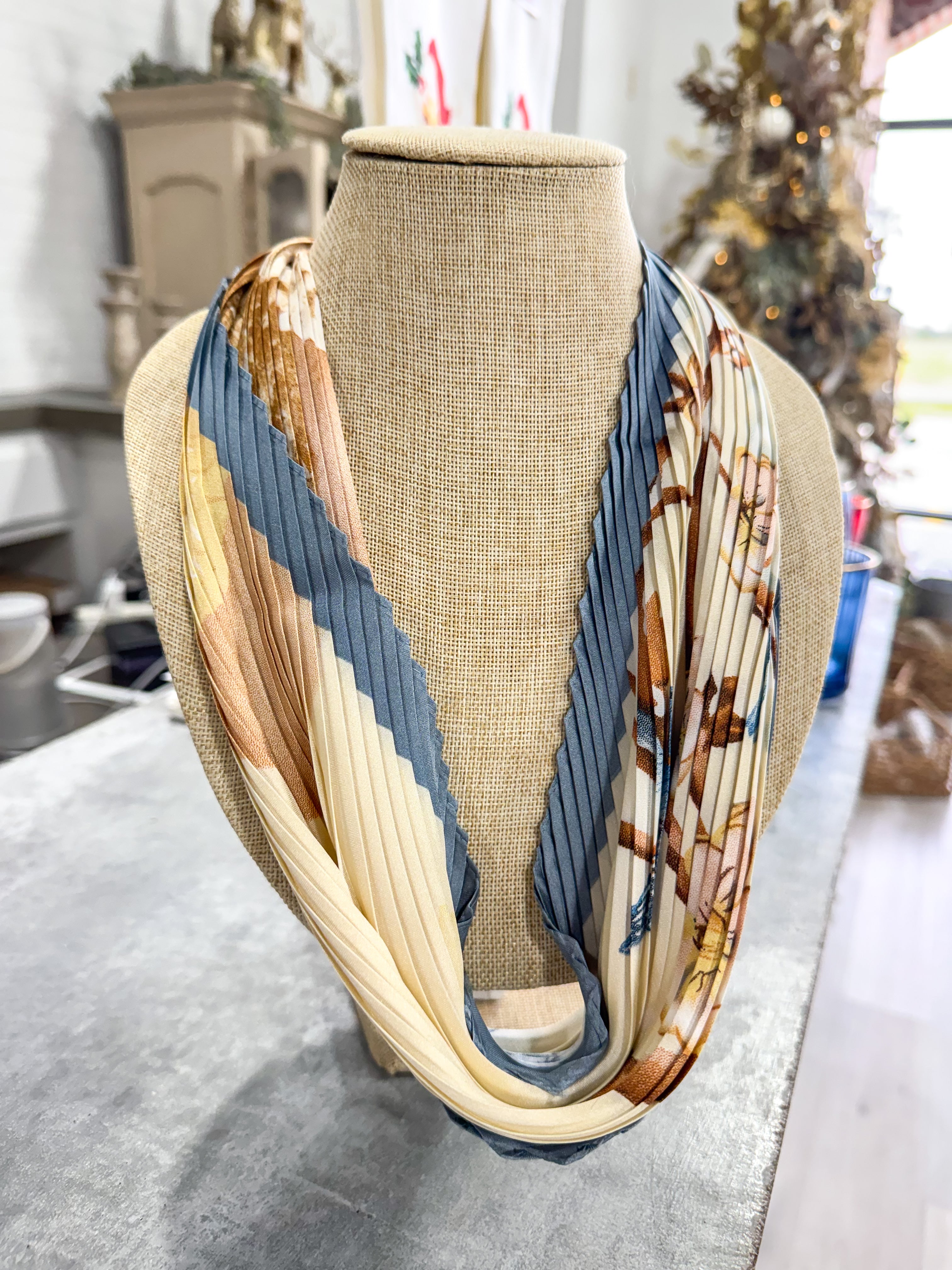 Blue/Ivory Deer Floral Scarf