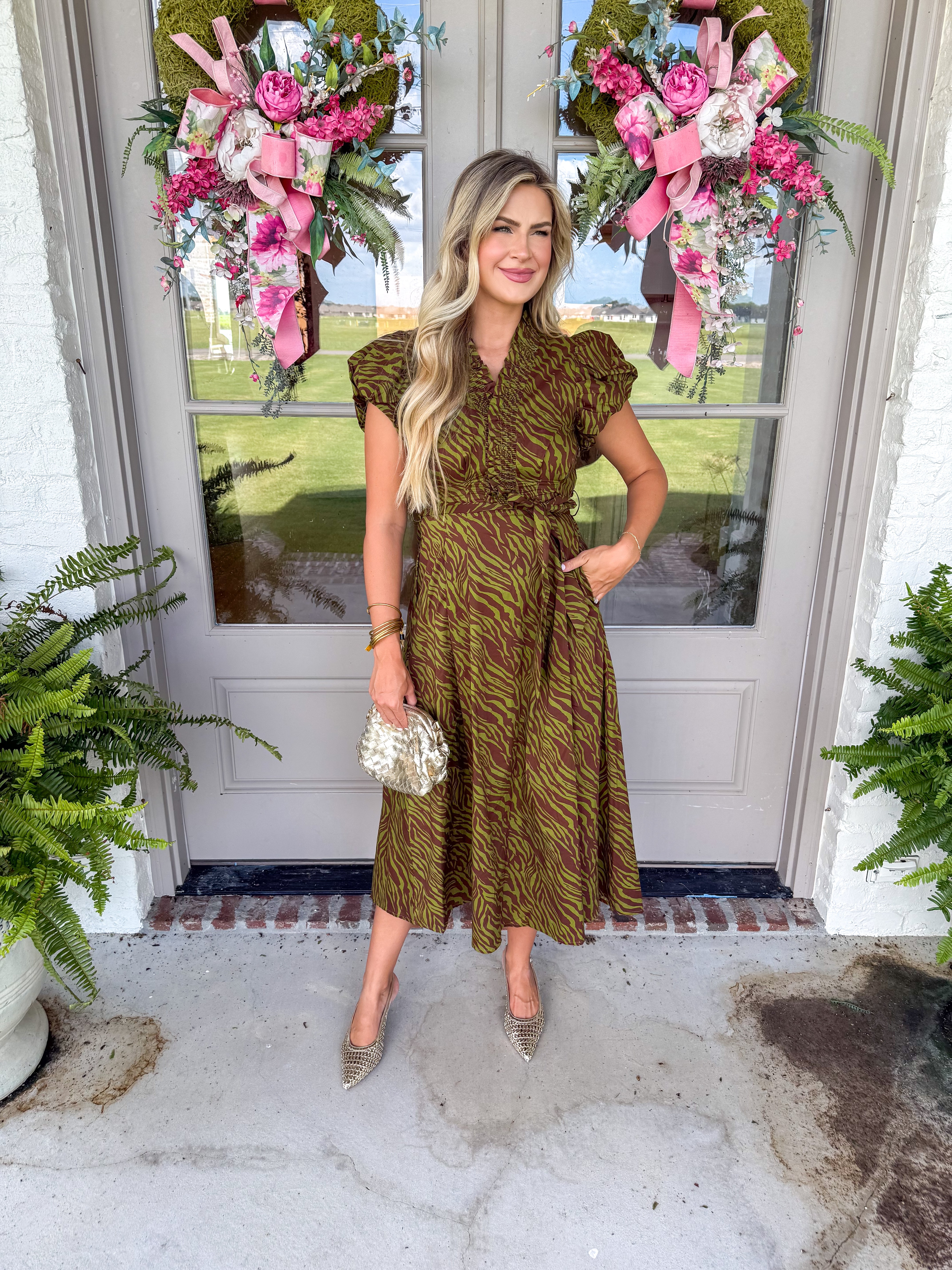 Olive Tiger Print Midi Dress