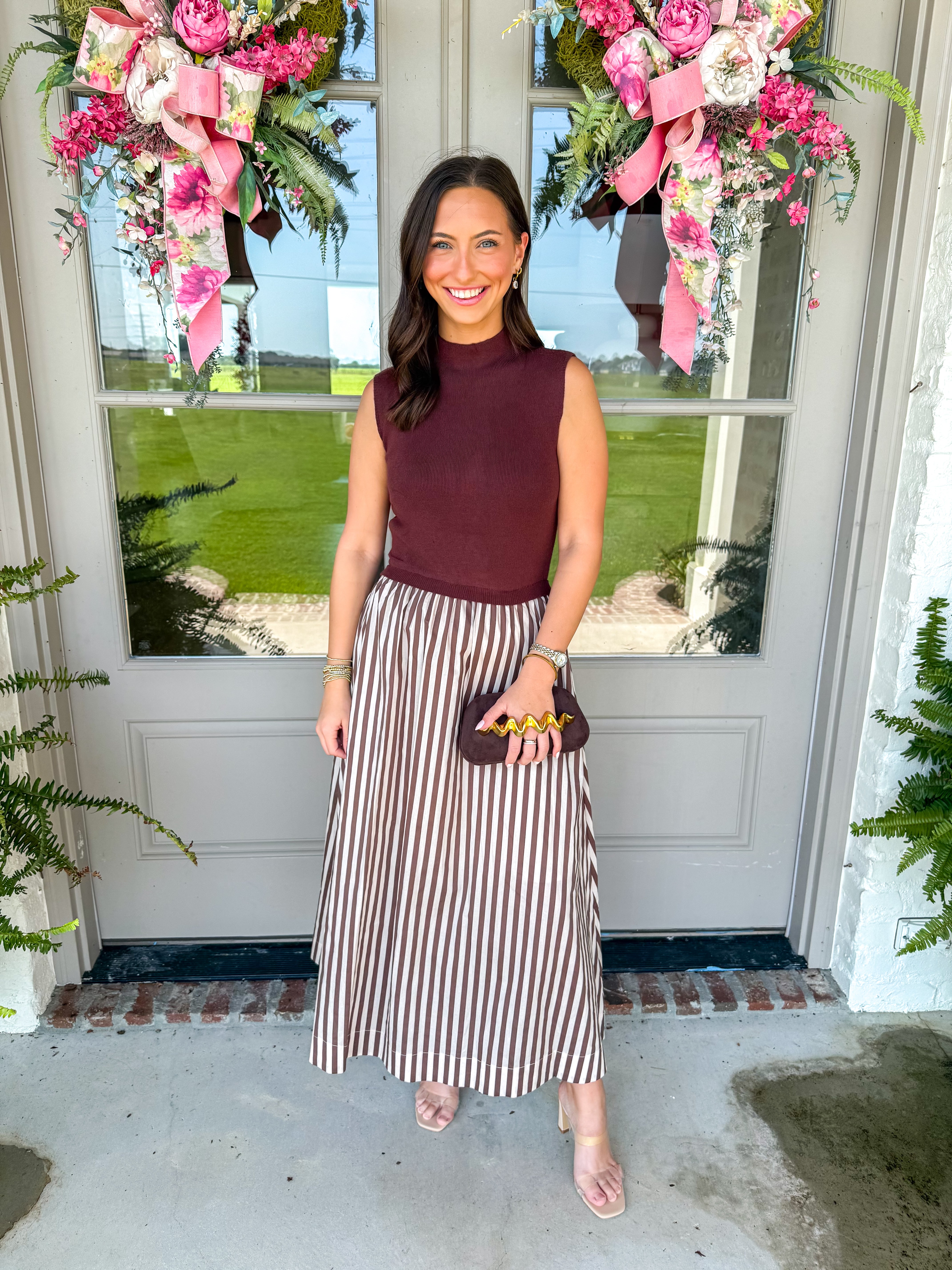 Brown Stripe Midi Dress