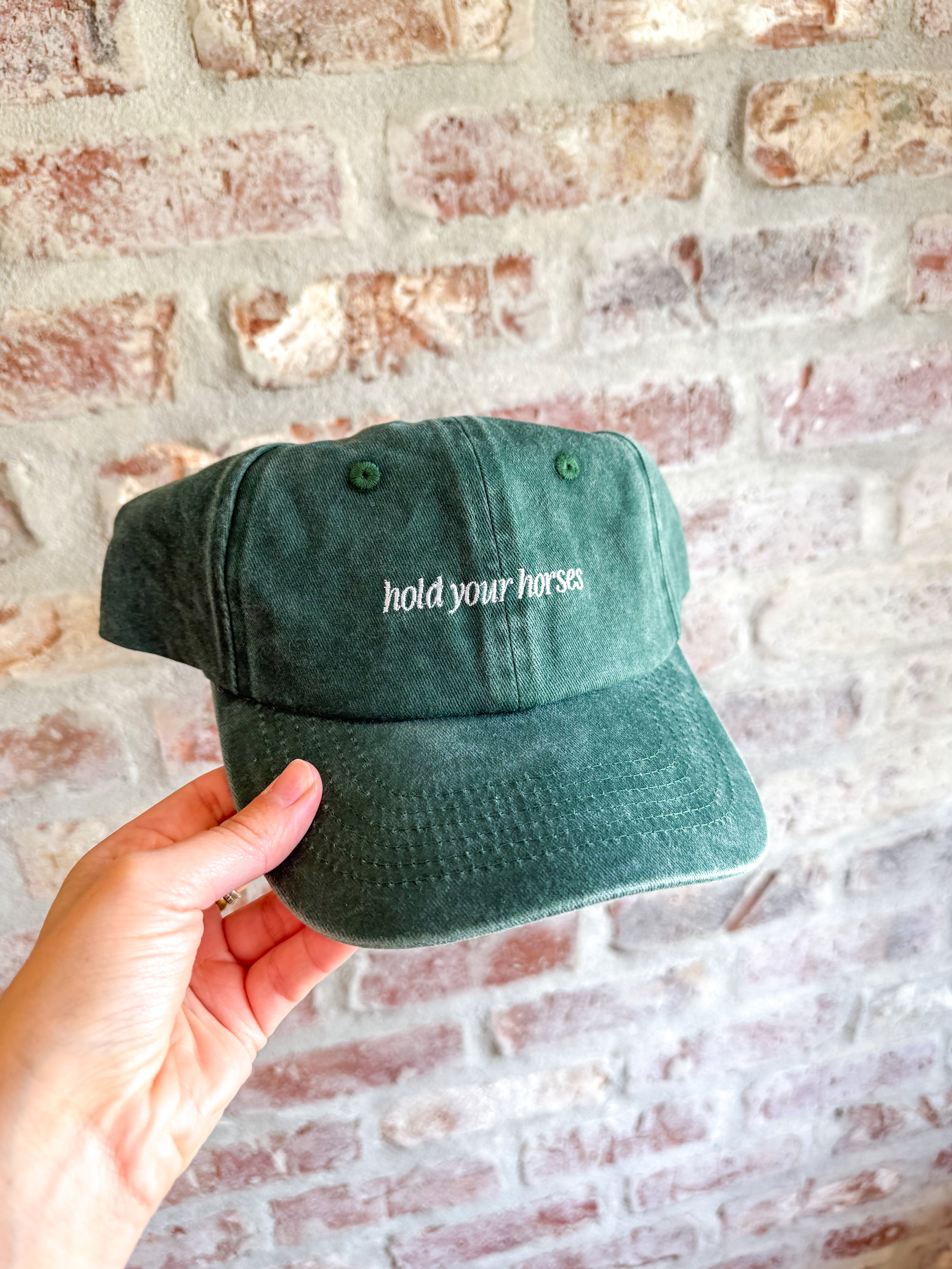 Hold Your Horses Green Dad Cap