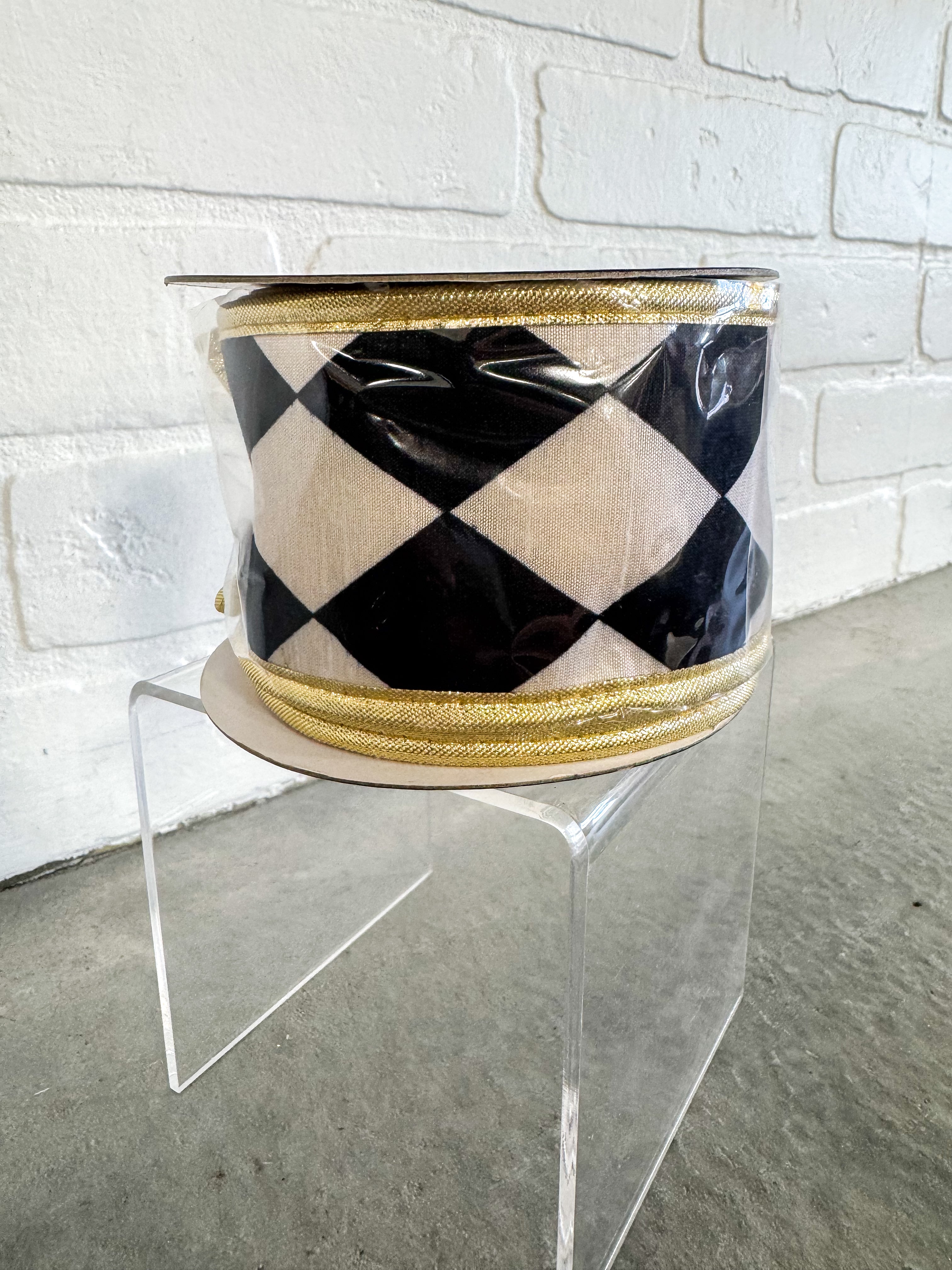 John Mark Ribbon Harlequin Print Fused Metallic Dupion Piping Black