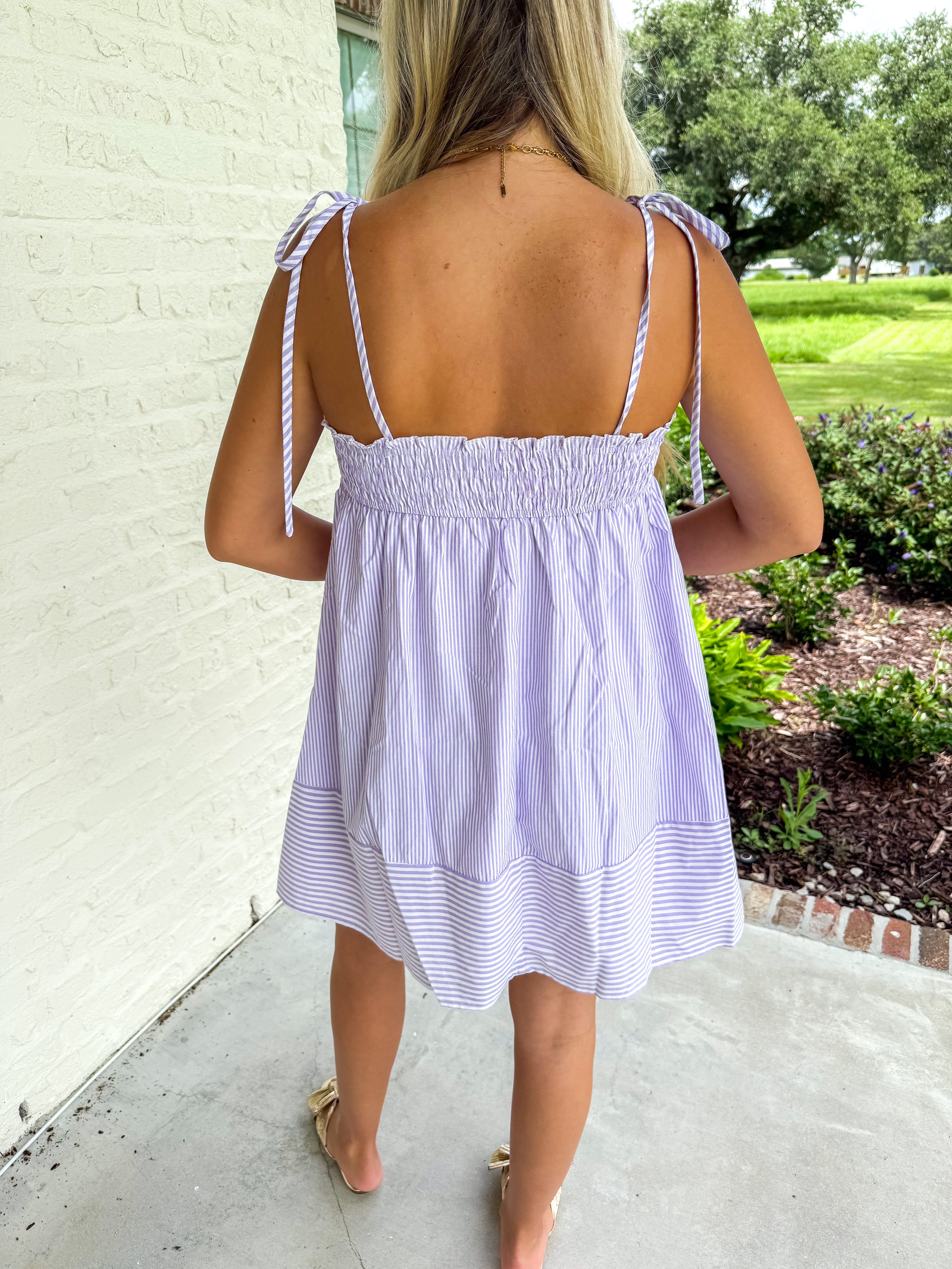 Lavender Stripe Smocked Mini Dress