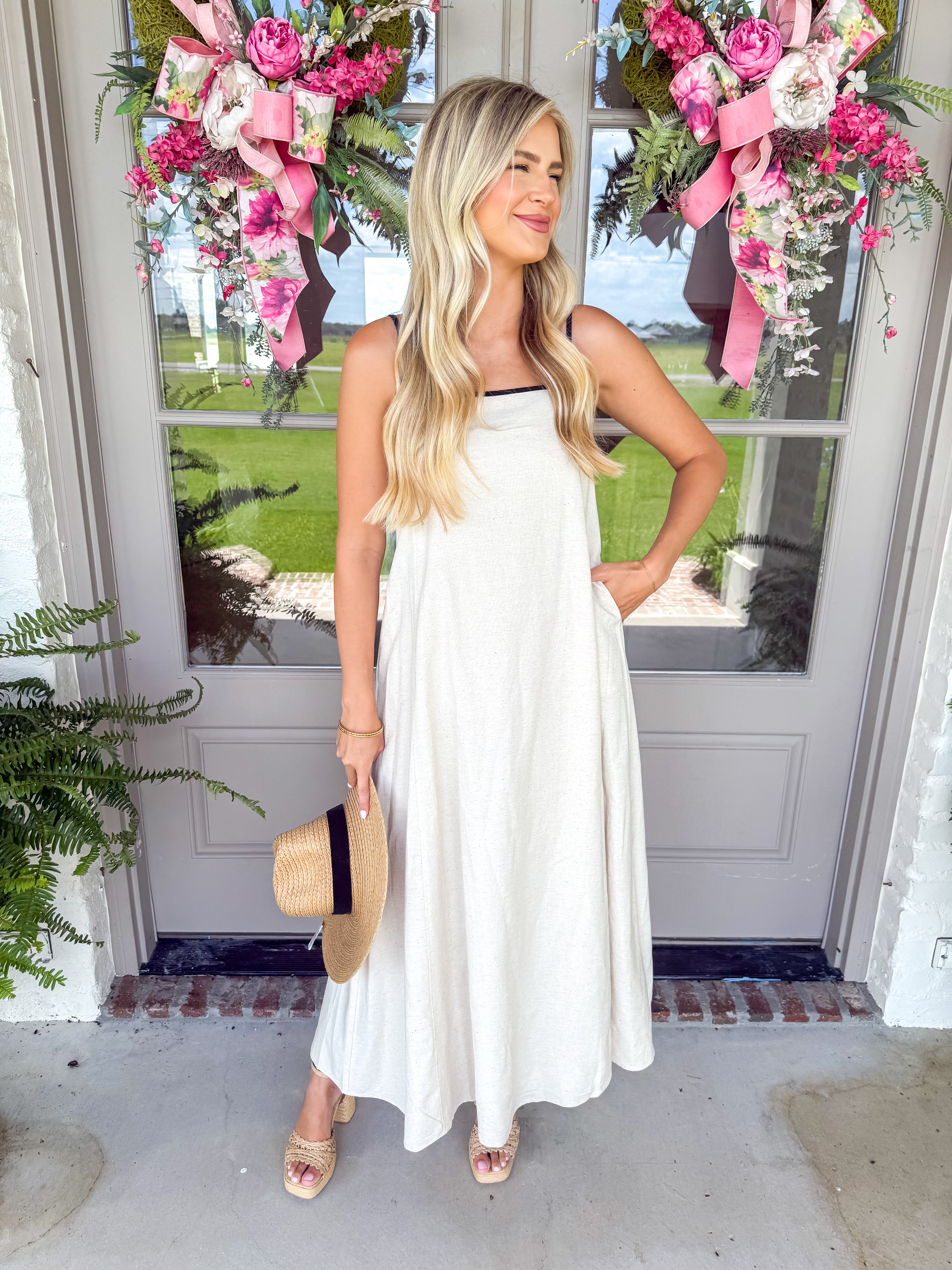 Oatmeal Noir Linen Maxi Dress