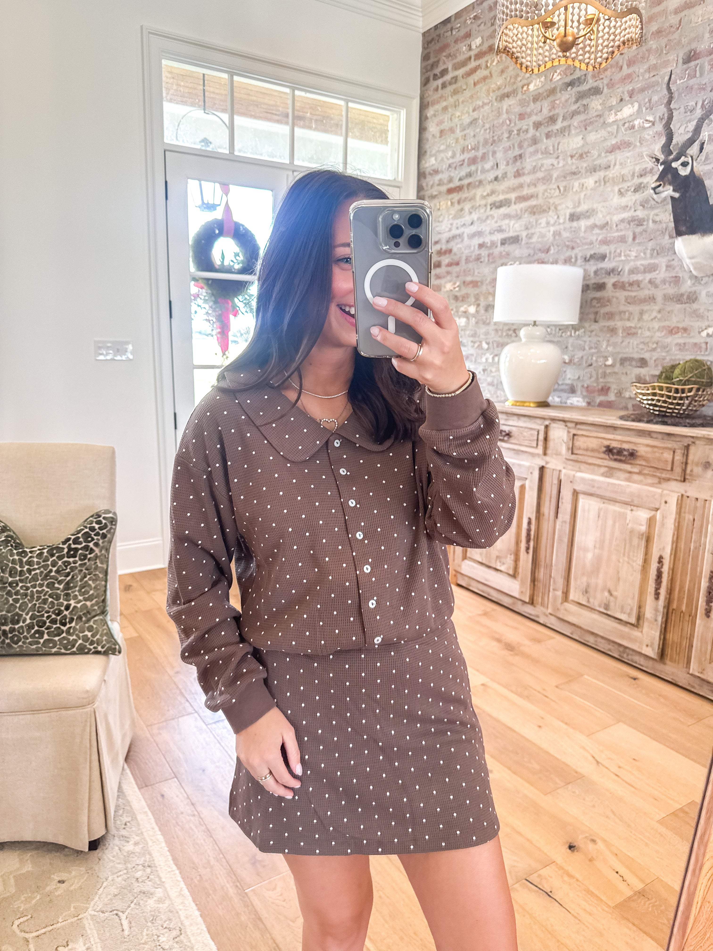 Polka Dot Linen-Blend Cardigan Set