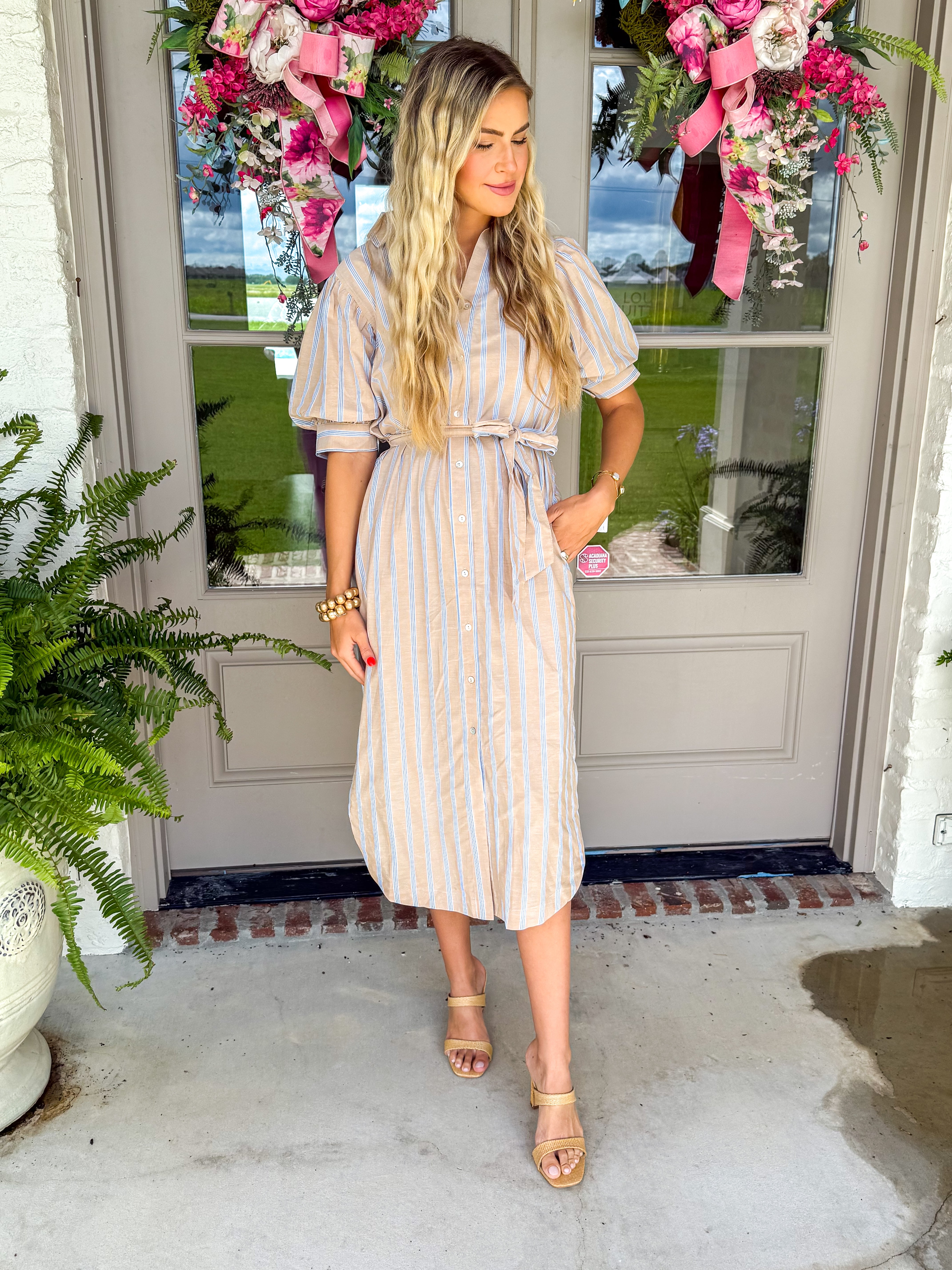Sunny Side Stripe Taupe Midi Dress