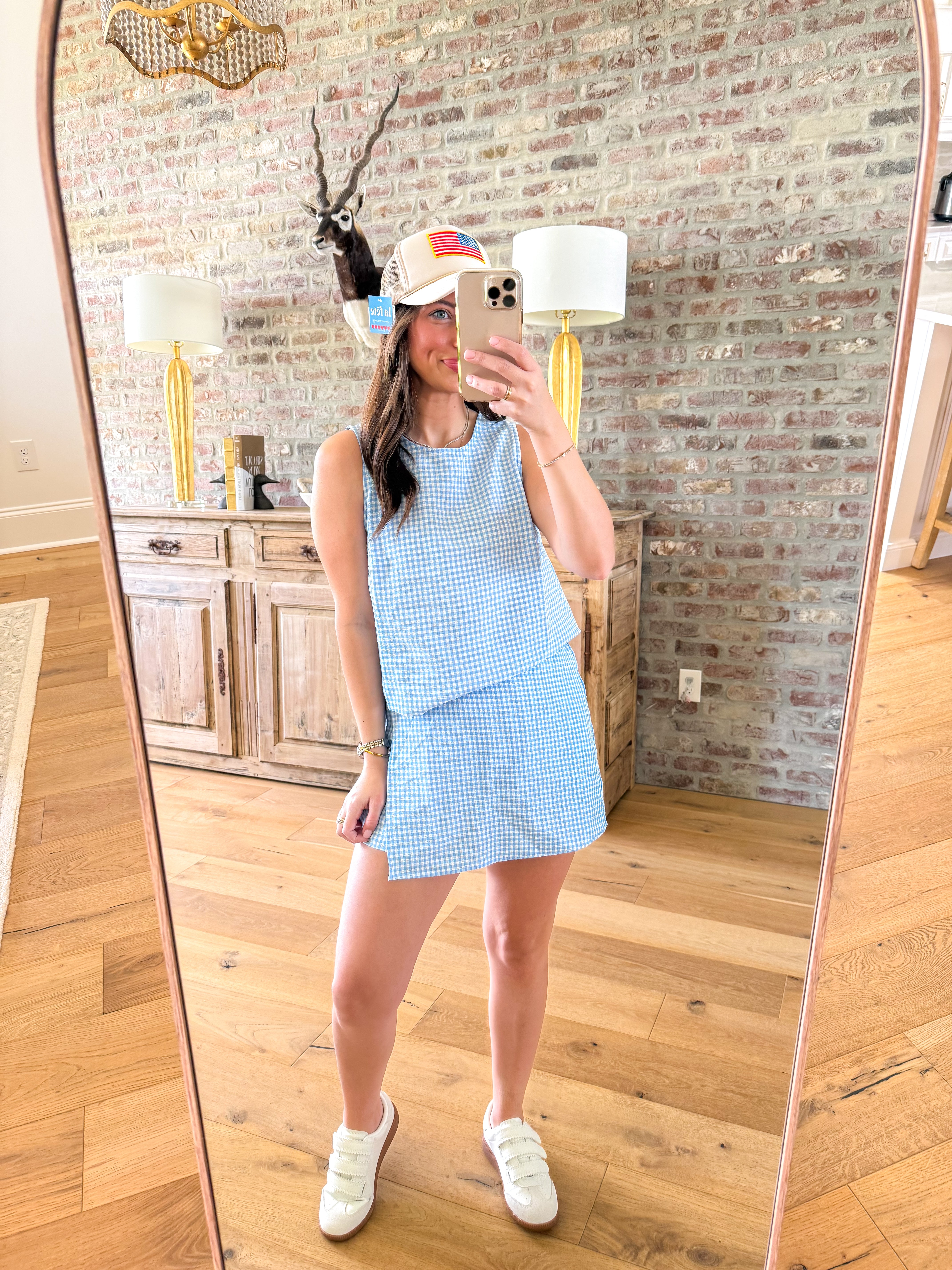 Blue Gingham Girl Two-Piece Set