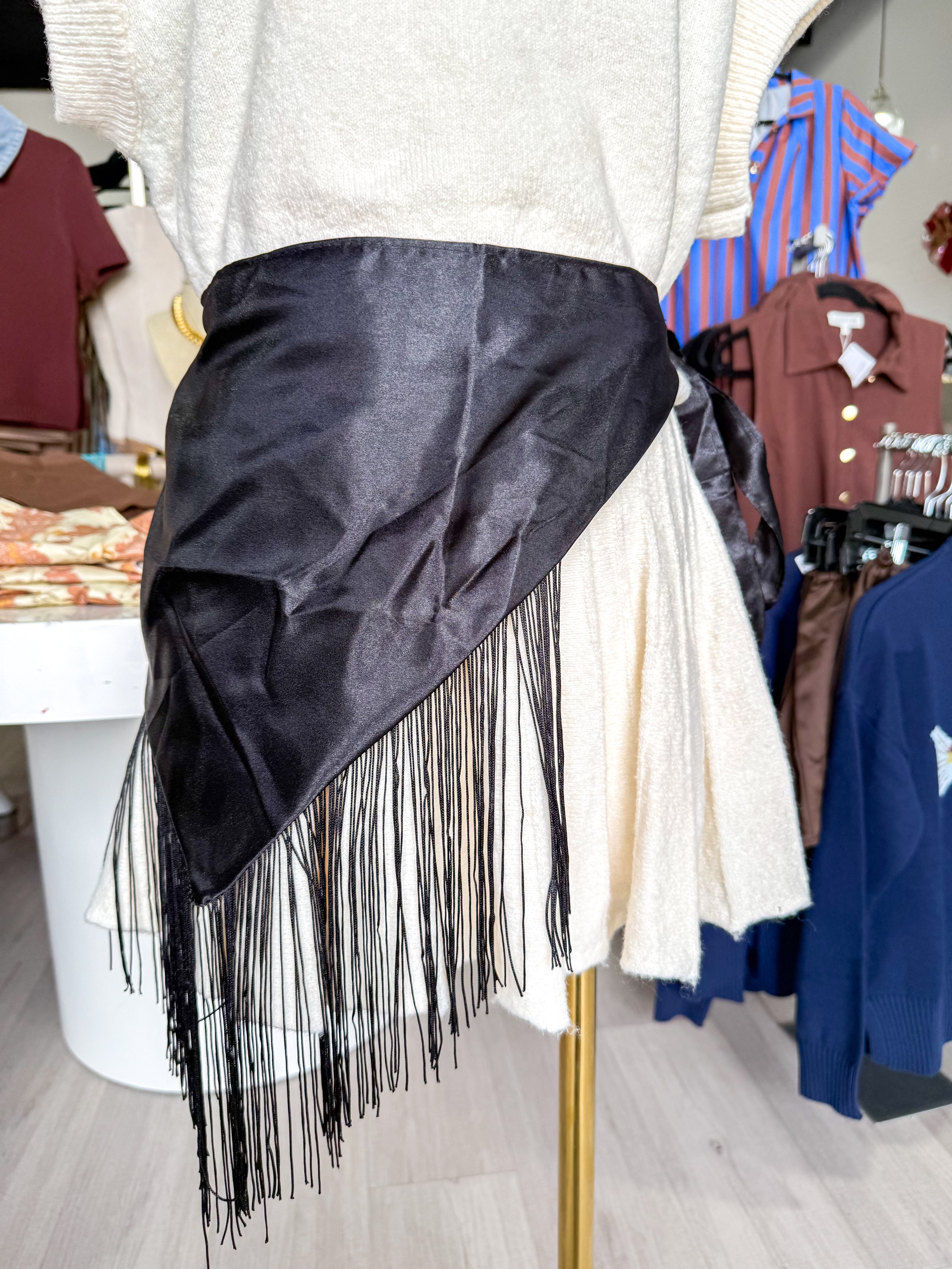 Black Half Fringe Scarf