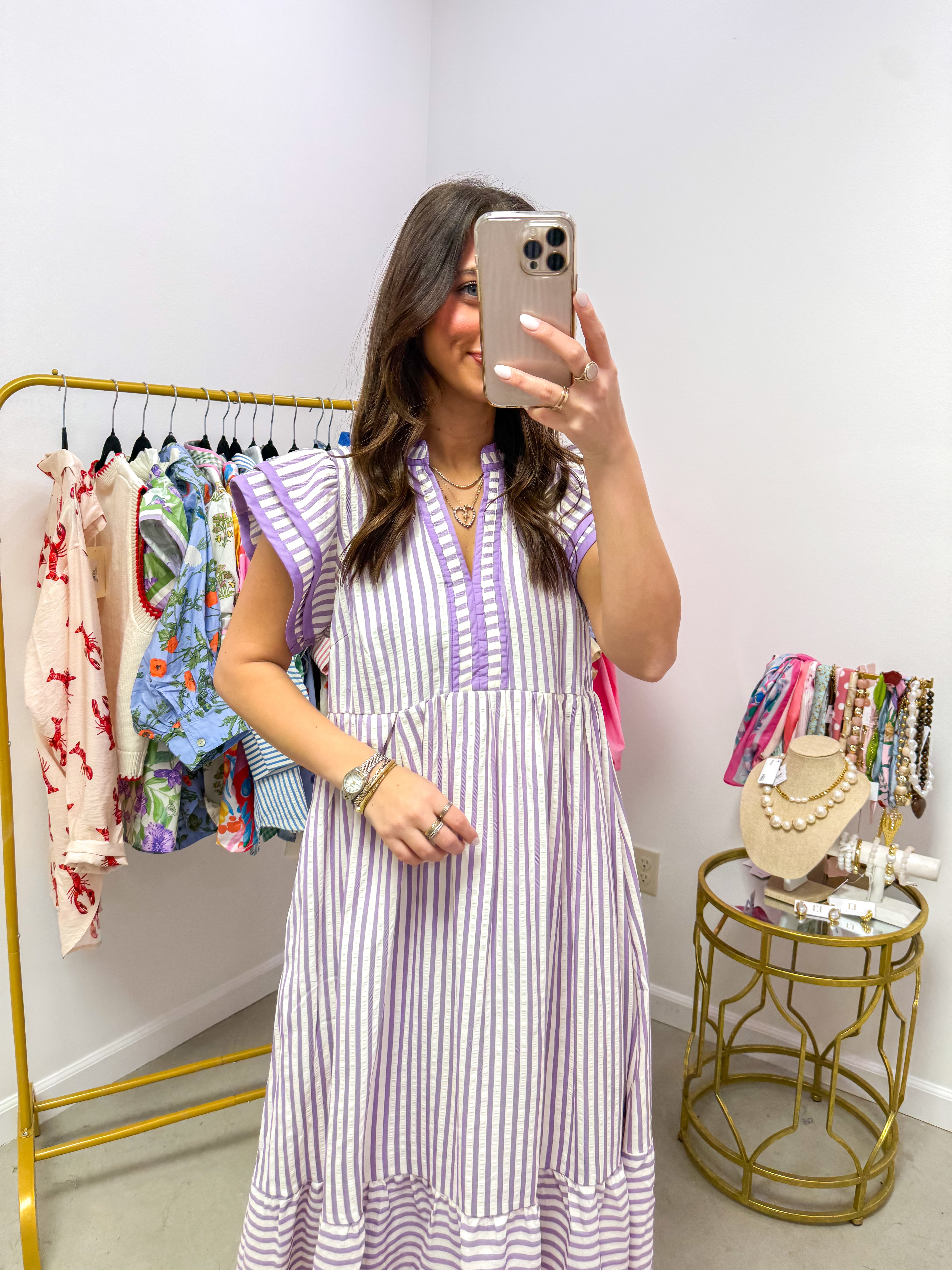 Lavender Dreams Striped Midi Dress