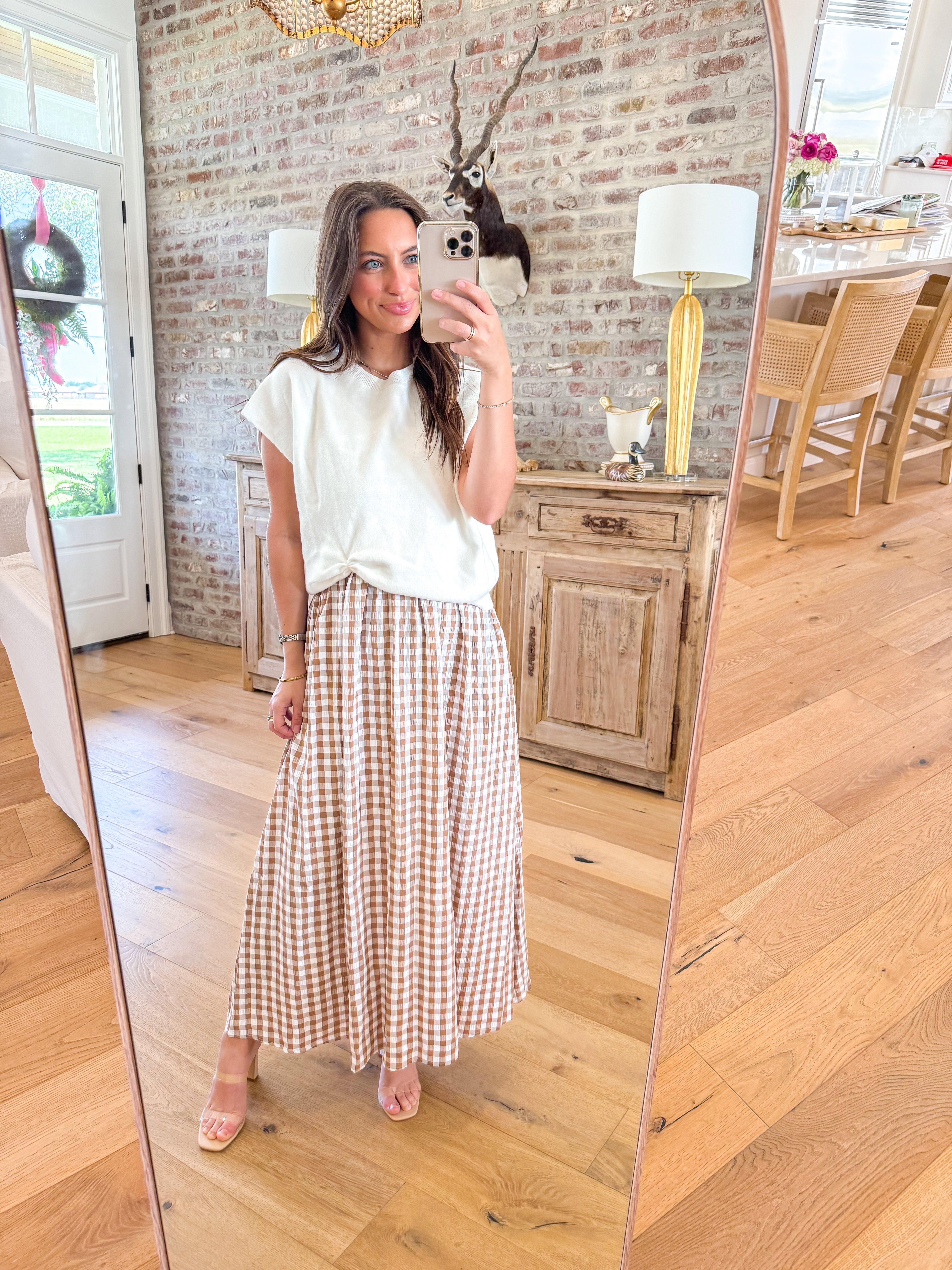 Taupe Gingham & Grace Midi Dress