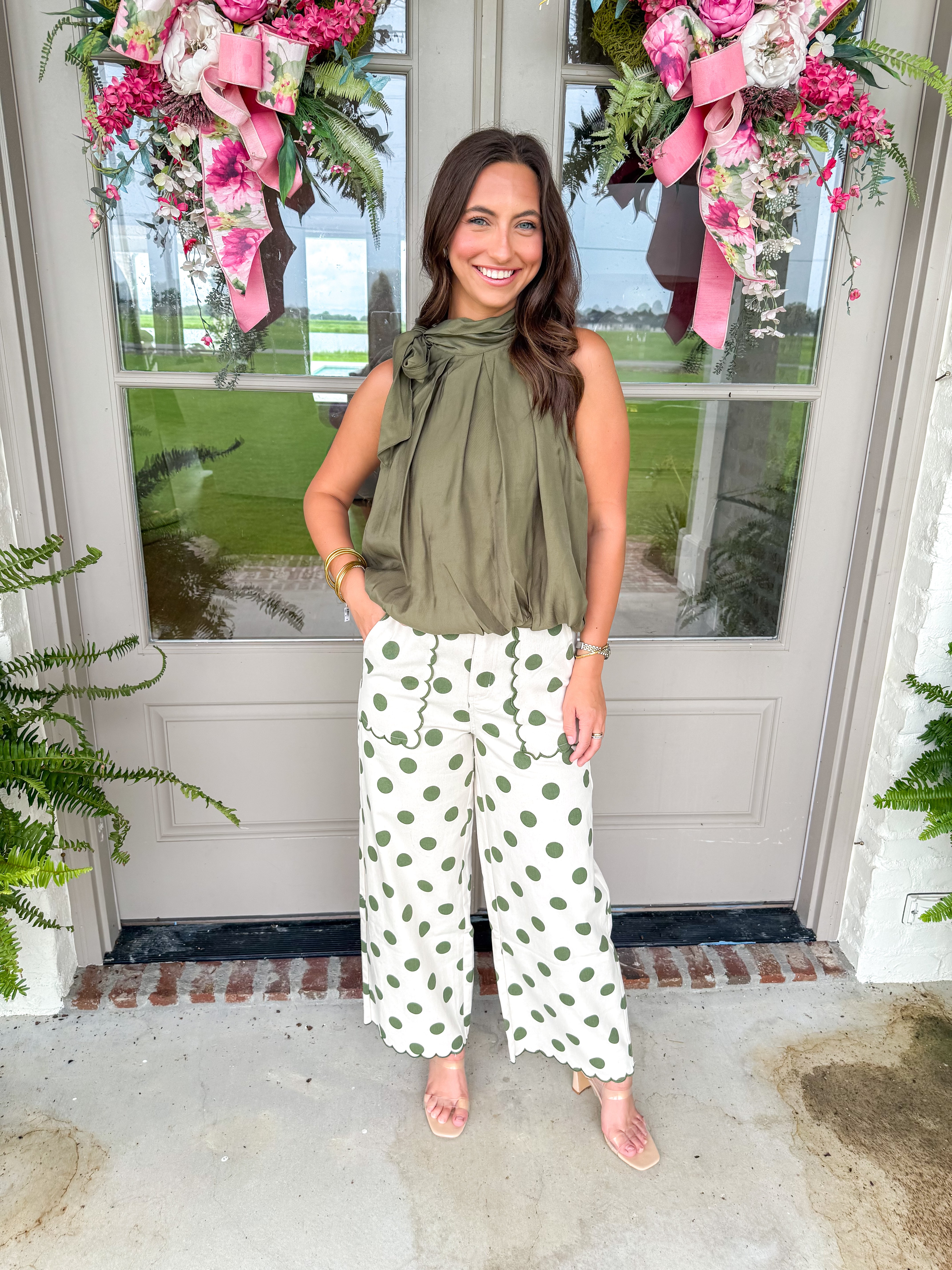 Olive Bow Halter Blouse
