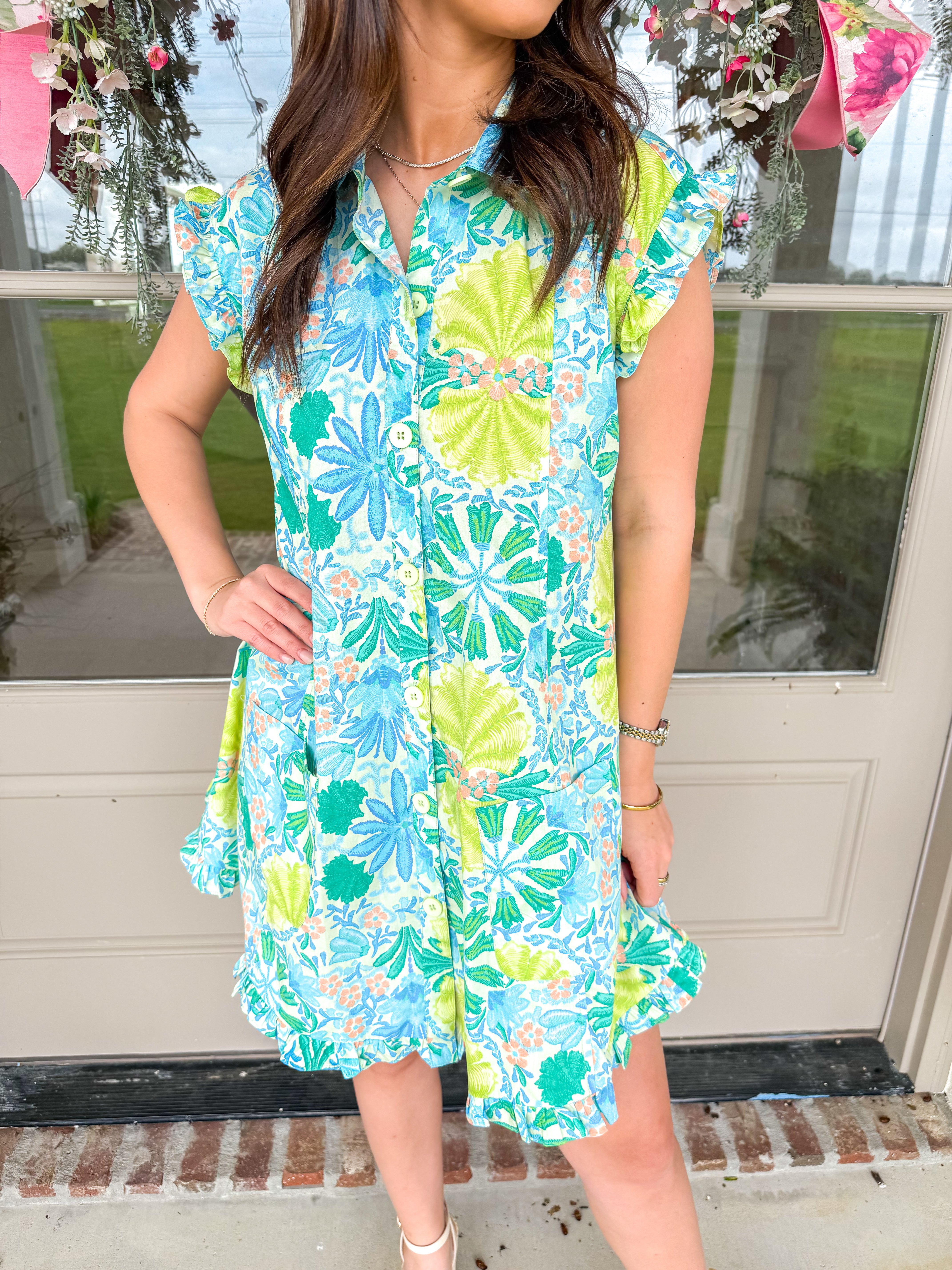 ruffled floral shirt dress Ruffled Floral Shirt Dress