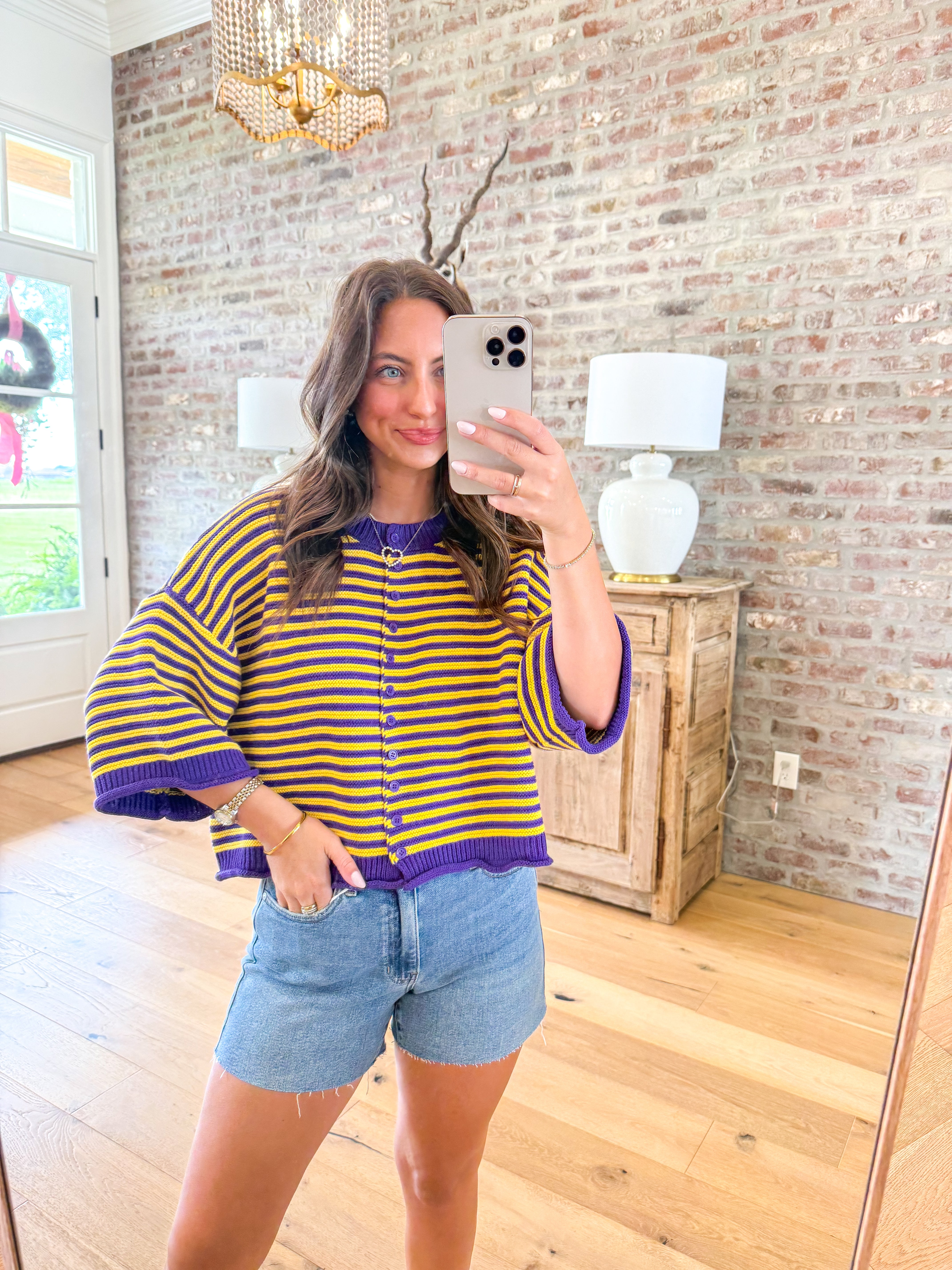 Purple & Gold Striped Oversized Cardigan