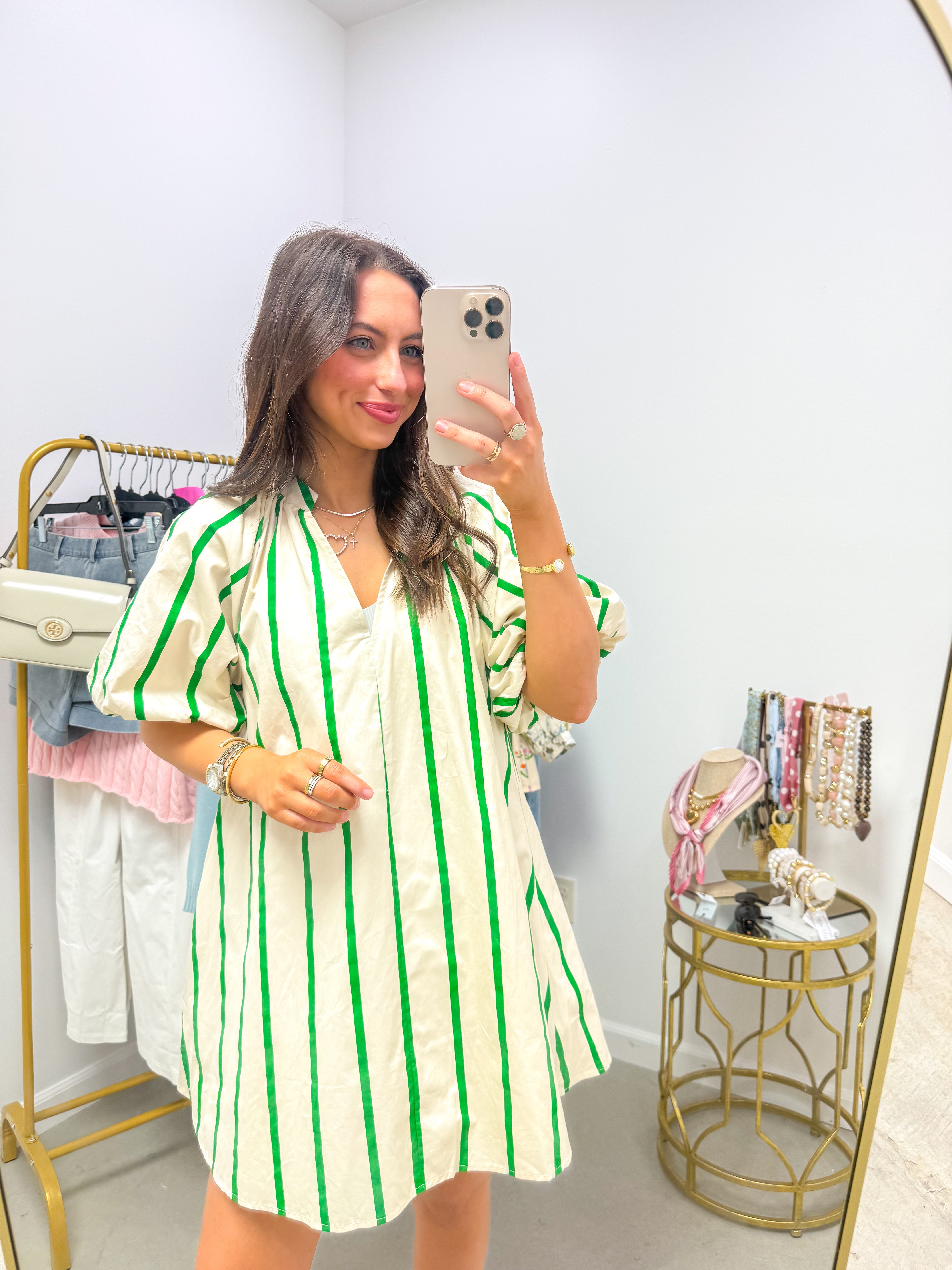 Seize The Day Kelly Green Striped Mini