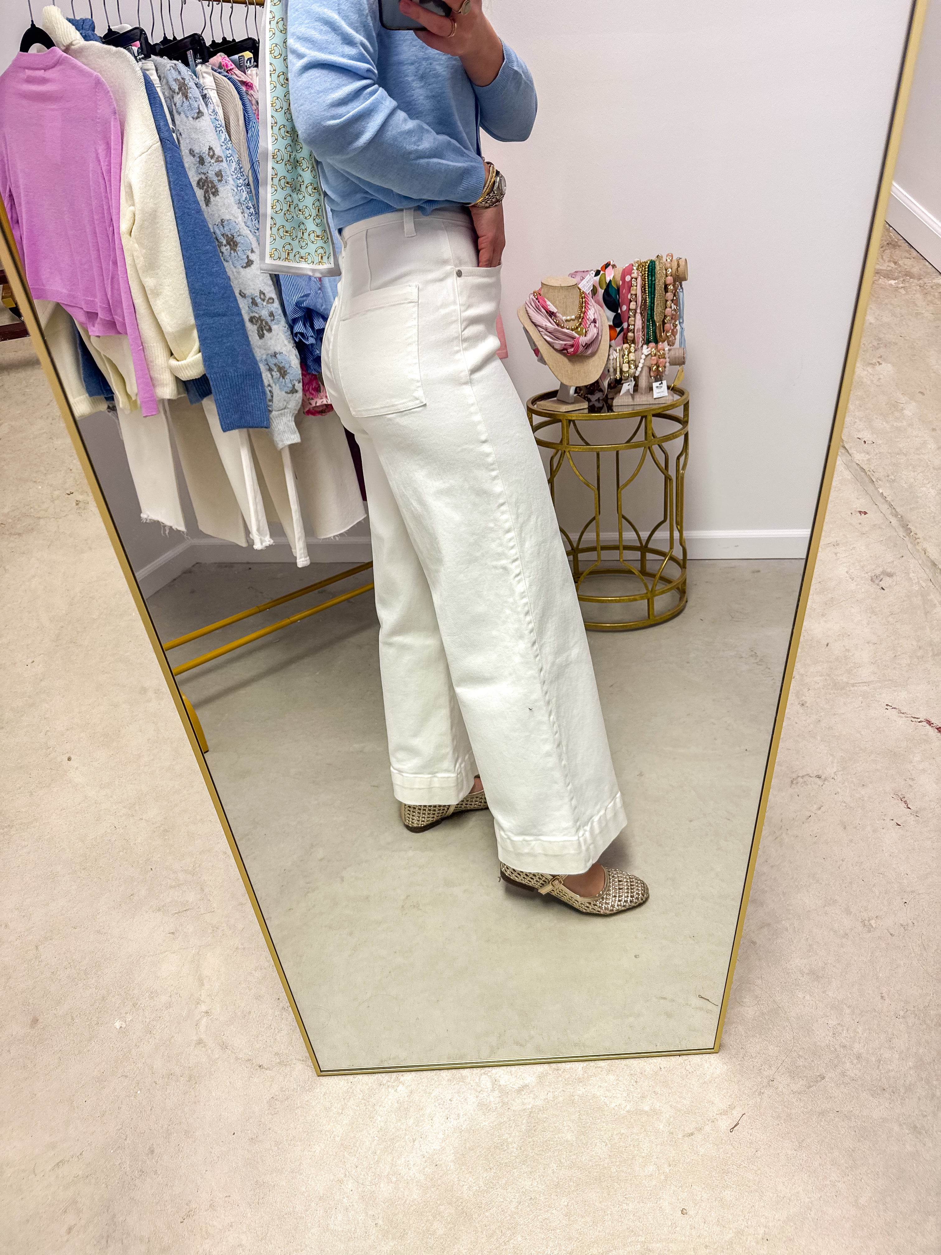 White Denim HR Pin Tuck Wide Leg Jeans