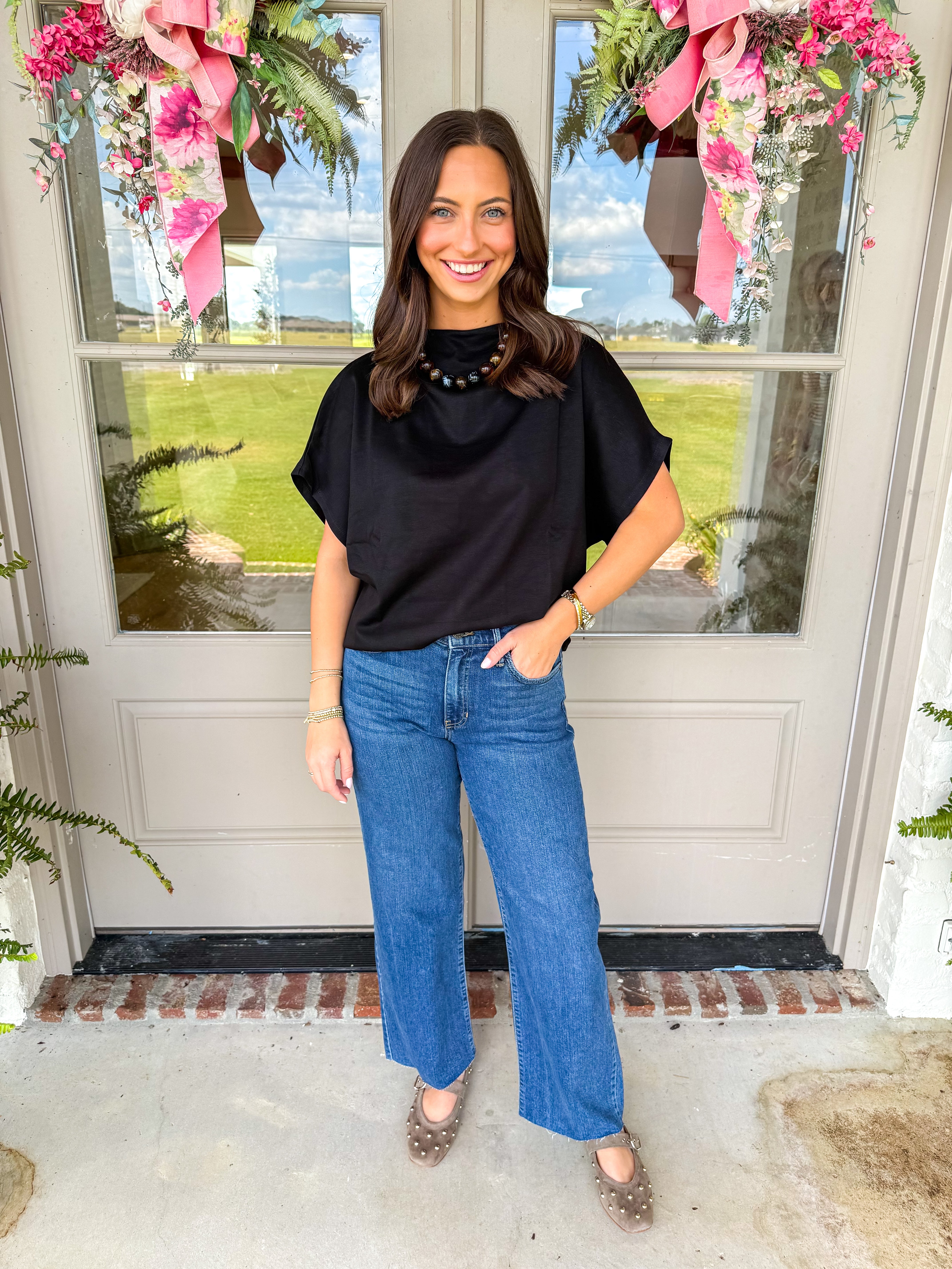 The Marlowe Mock Neck Top Black