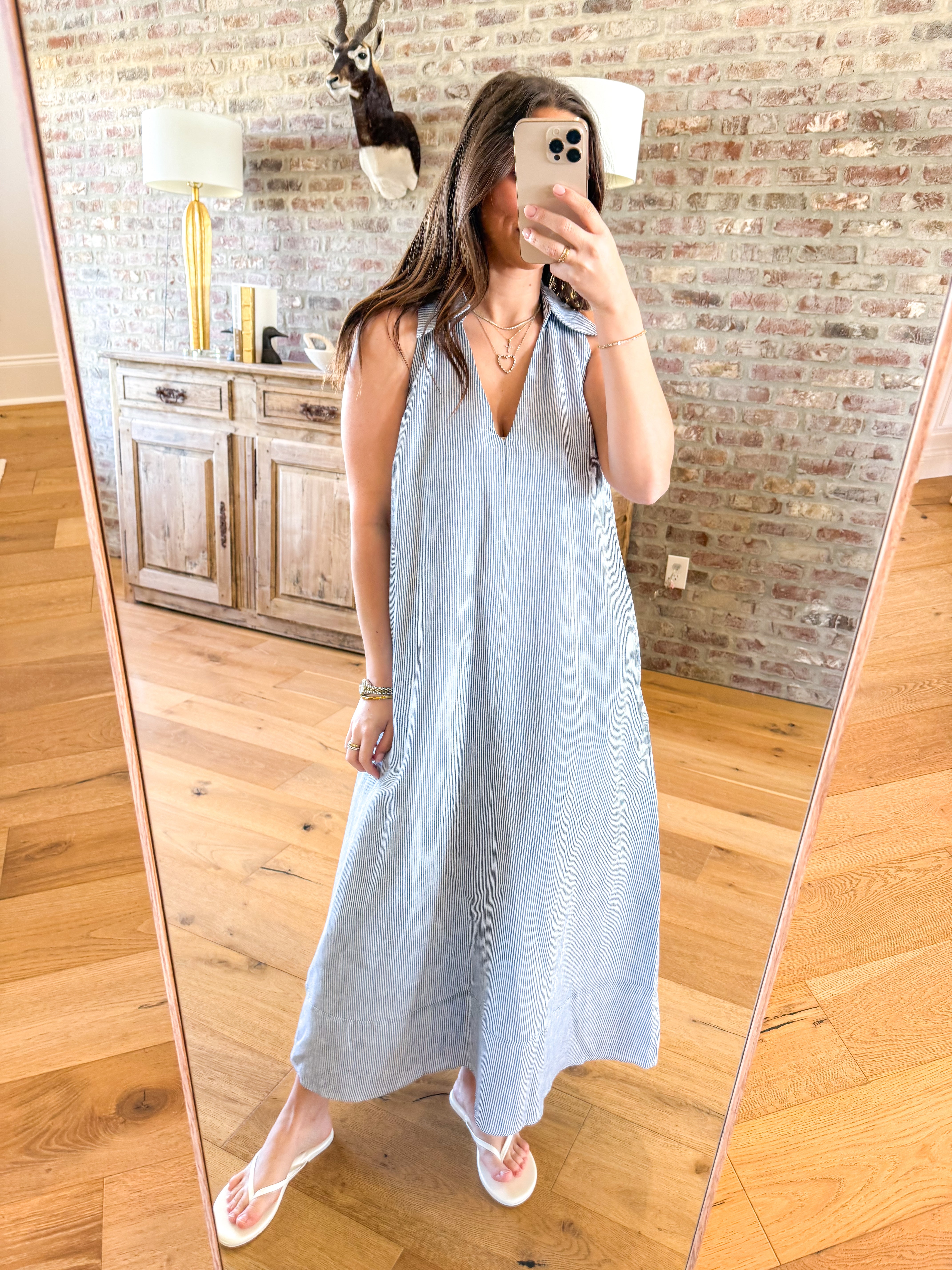 Mylee Striped Sleeveless V-Neck Linen Dress