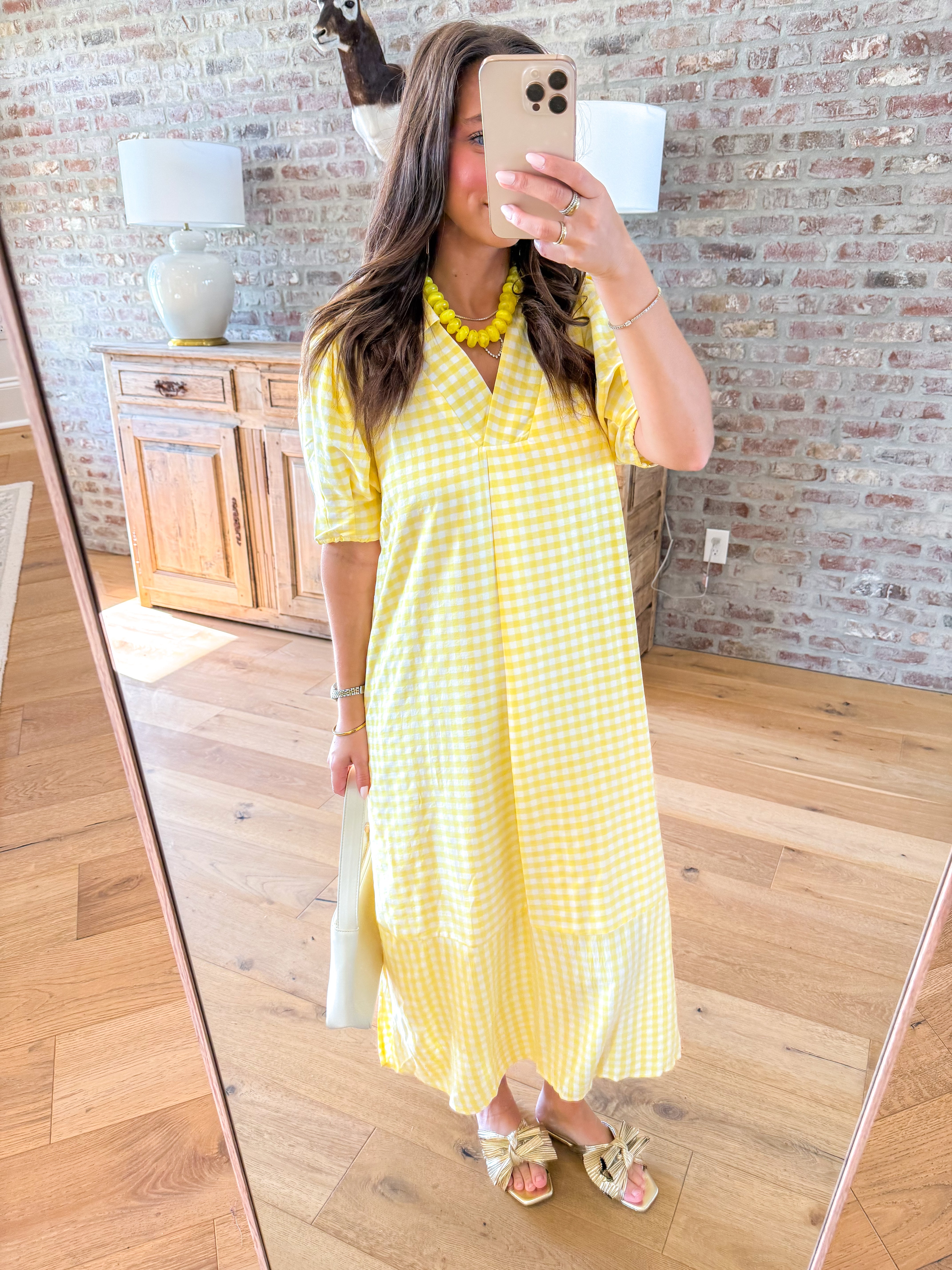 Lemon Gingham Midi Dress