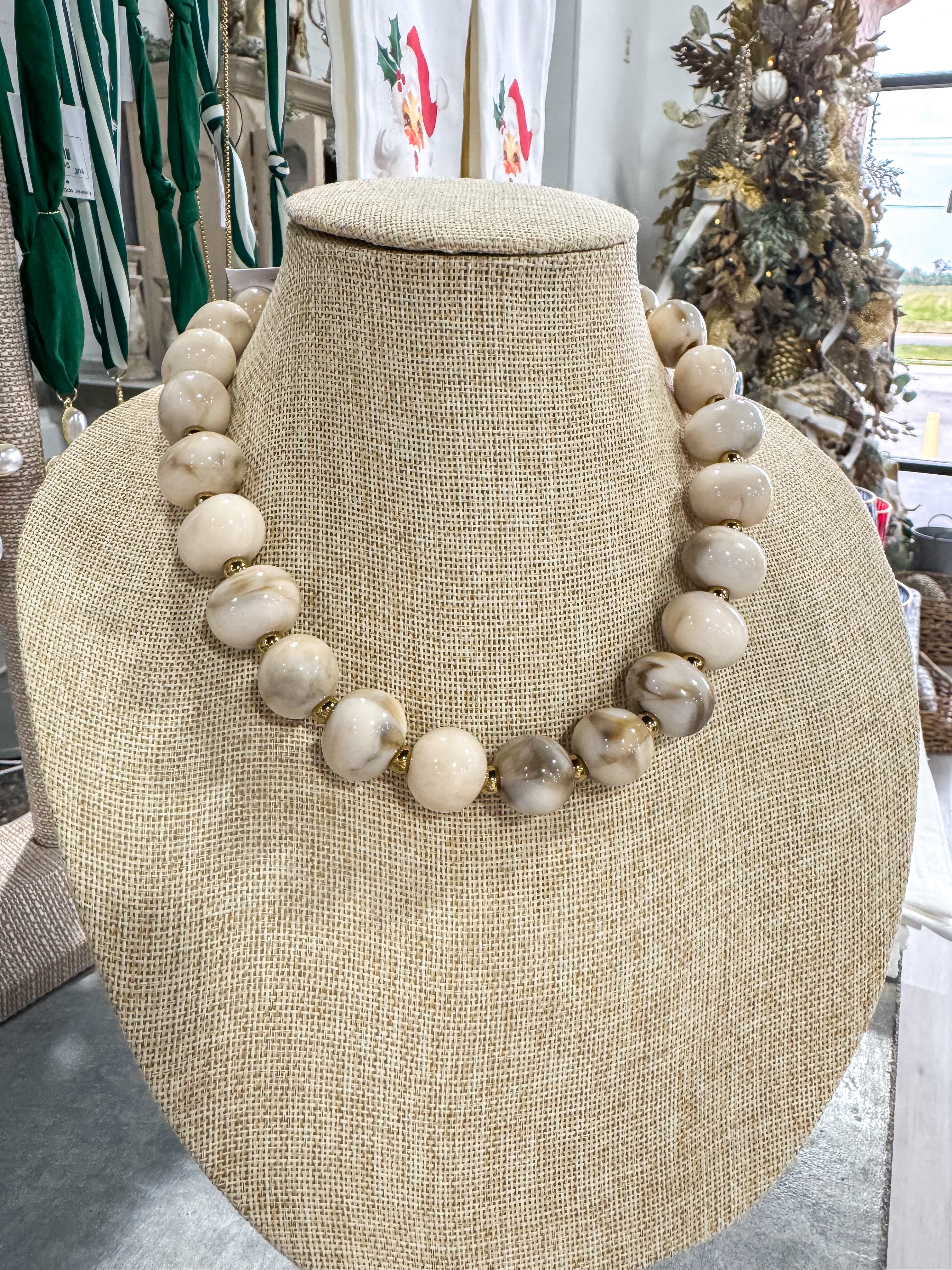 Cream Marbled Stone Necklace
