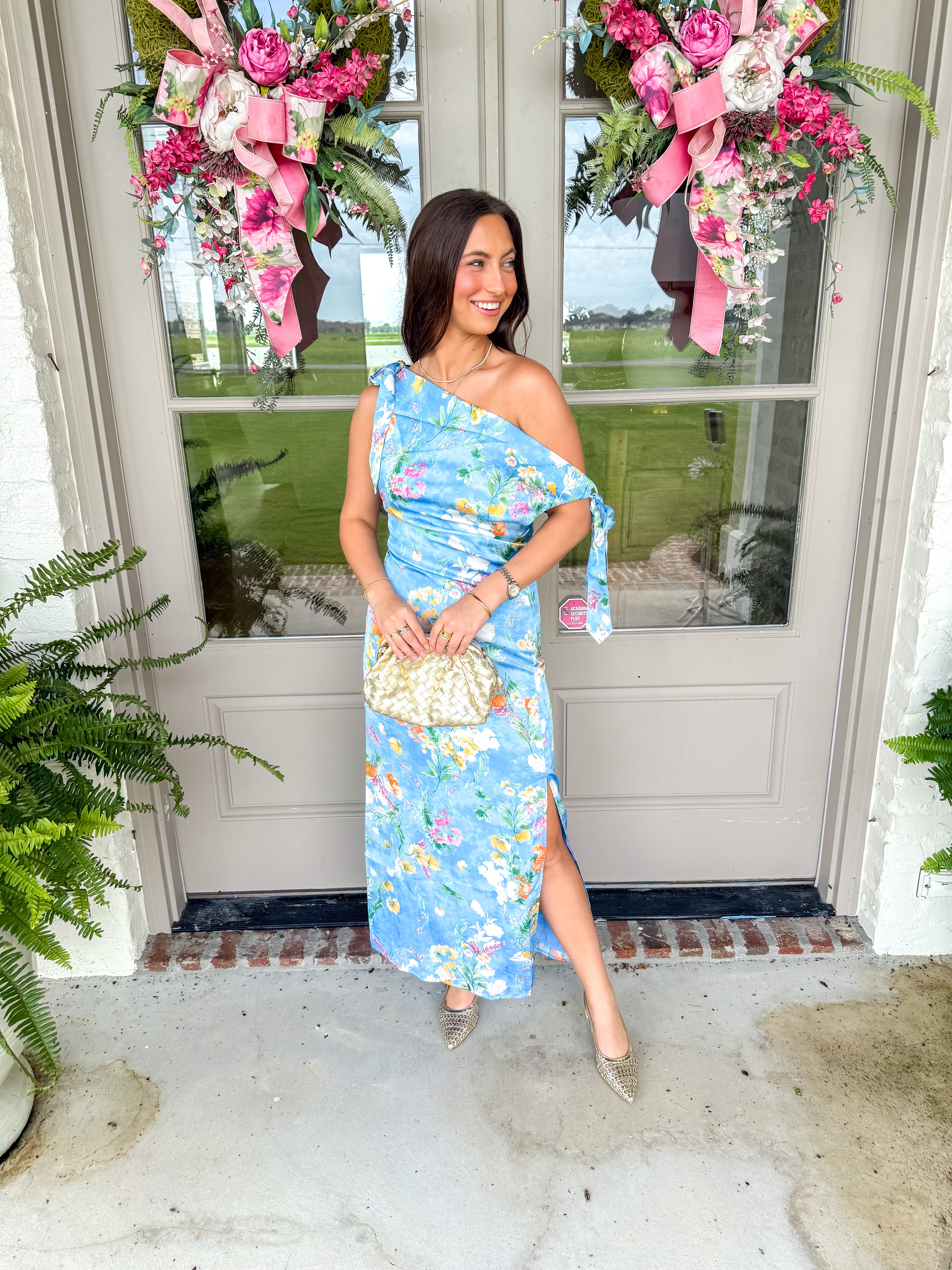 Garden Gala Floral Satin Midi Dress