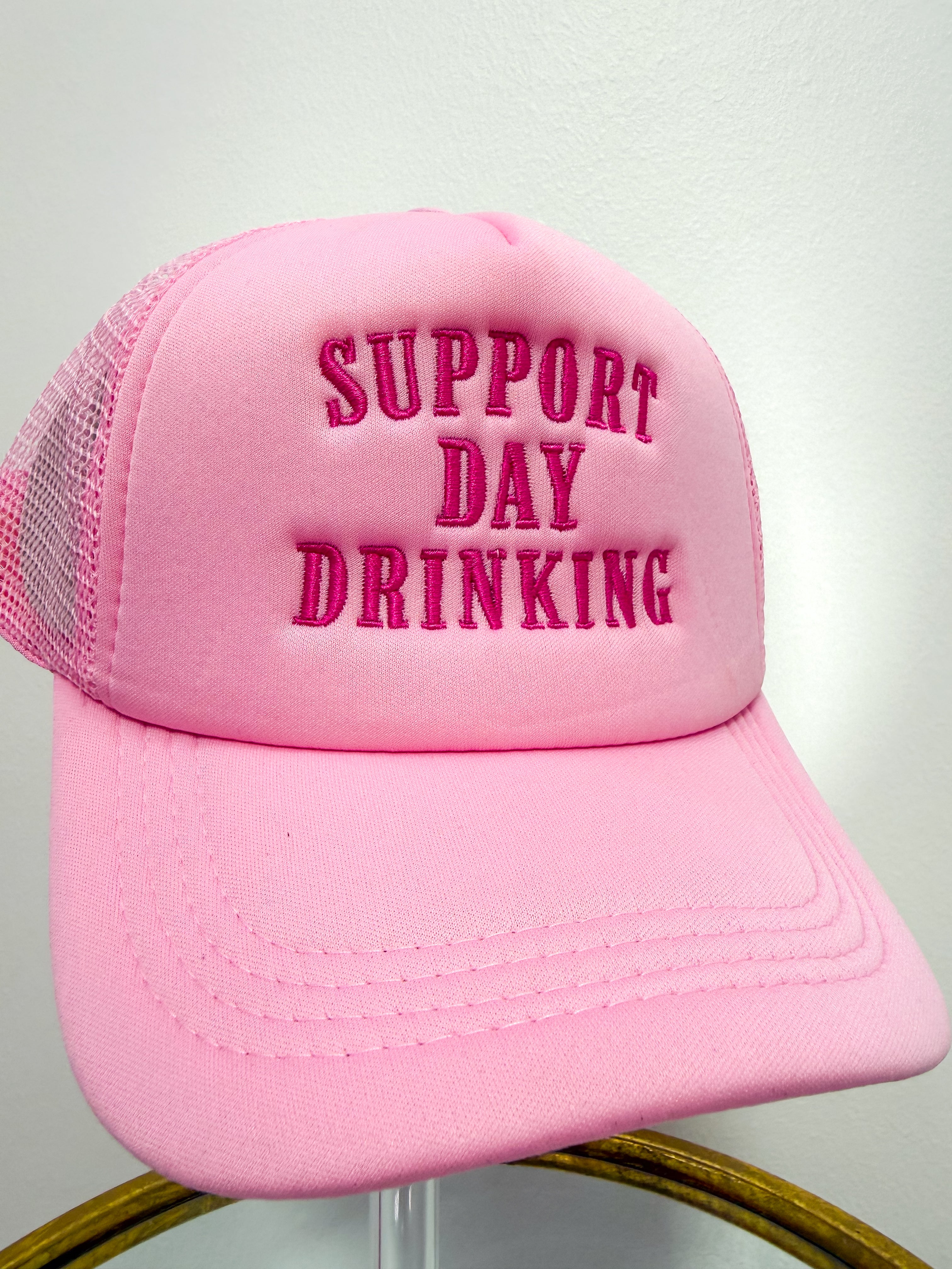 Support Day Drinking Trucker- Light & Hot Pink