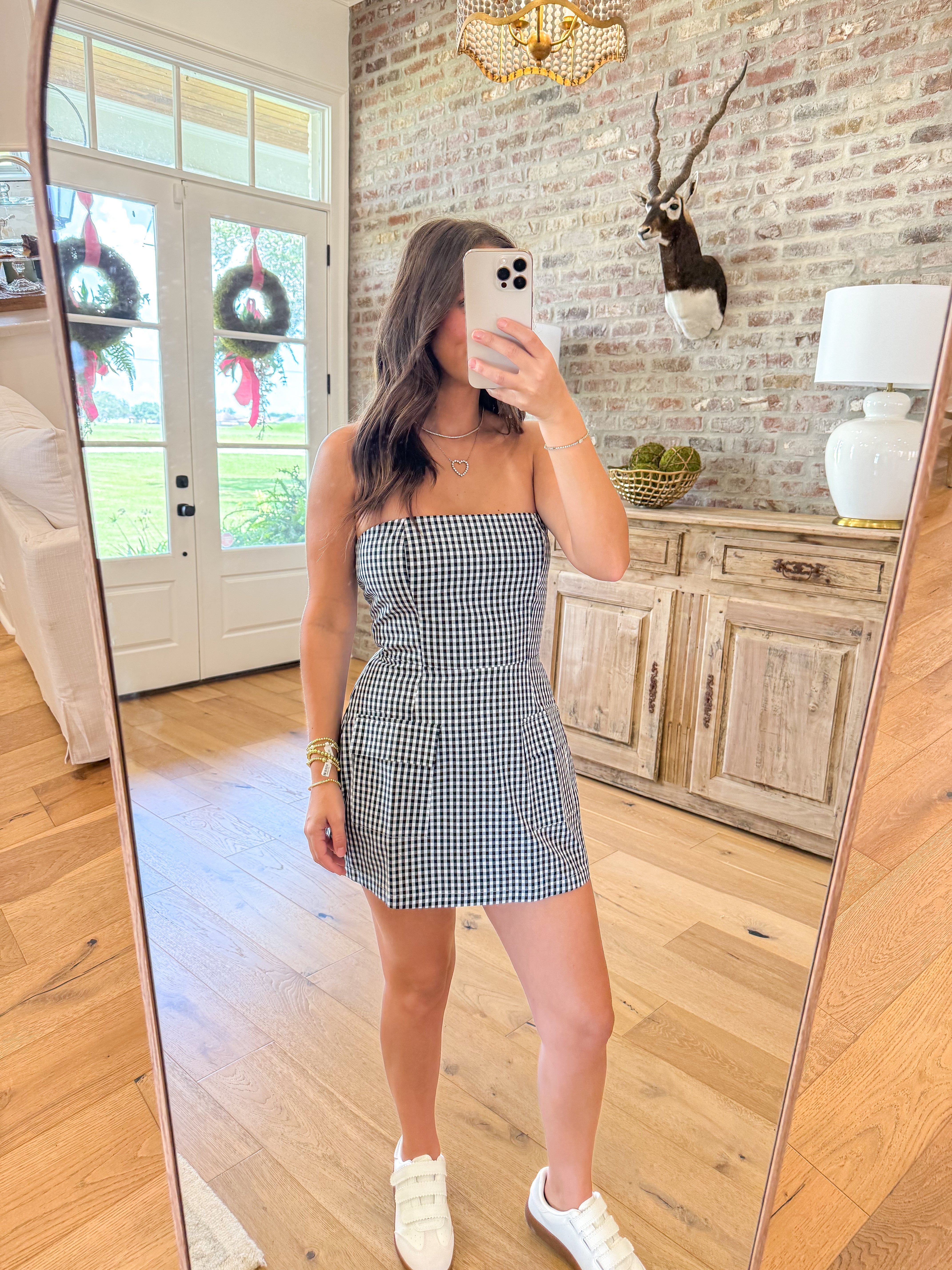 Gameday Gingham Tube Mini Dress Black