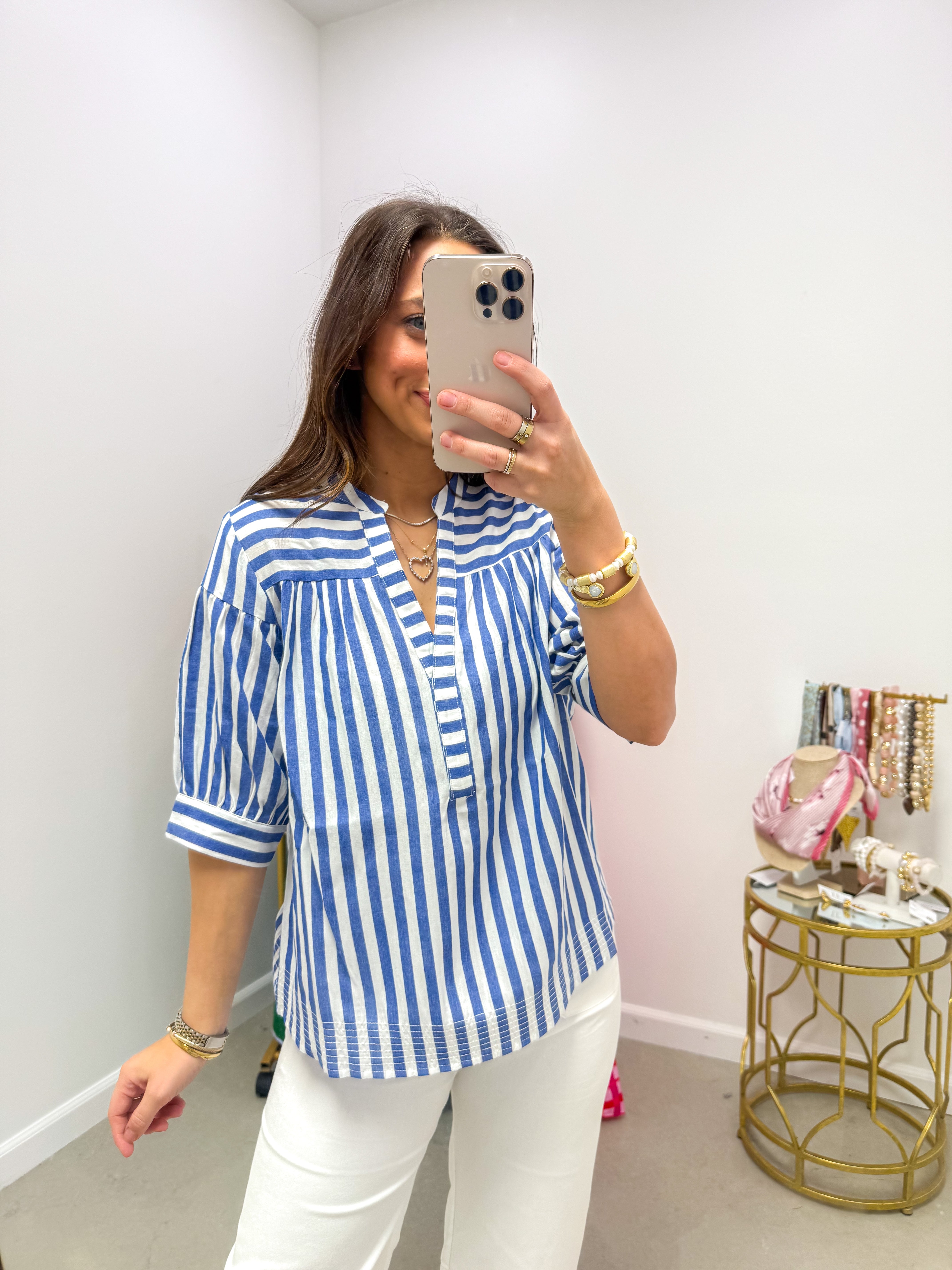 Catana Striped Split Neck Top