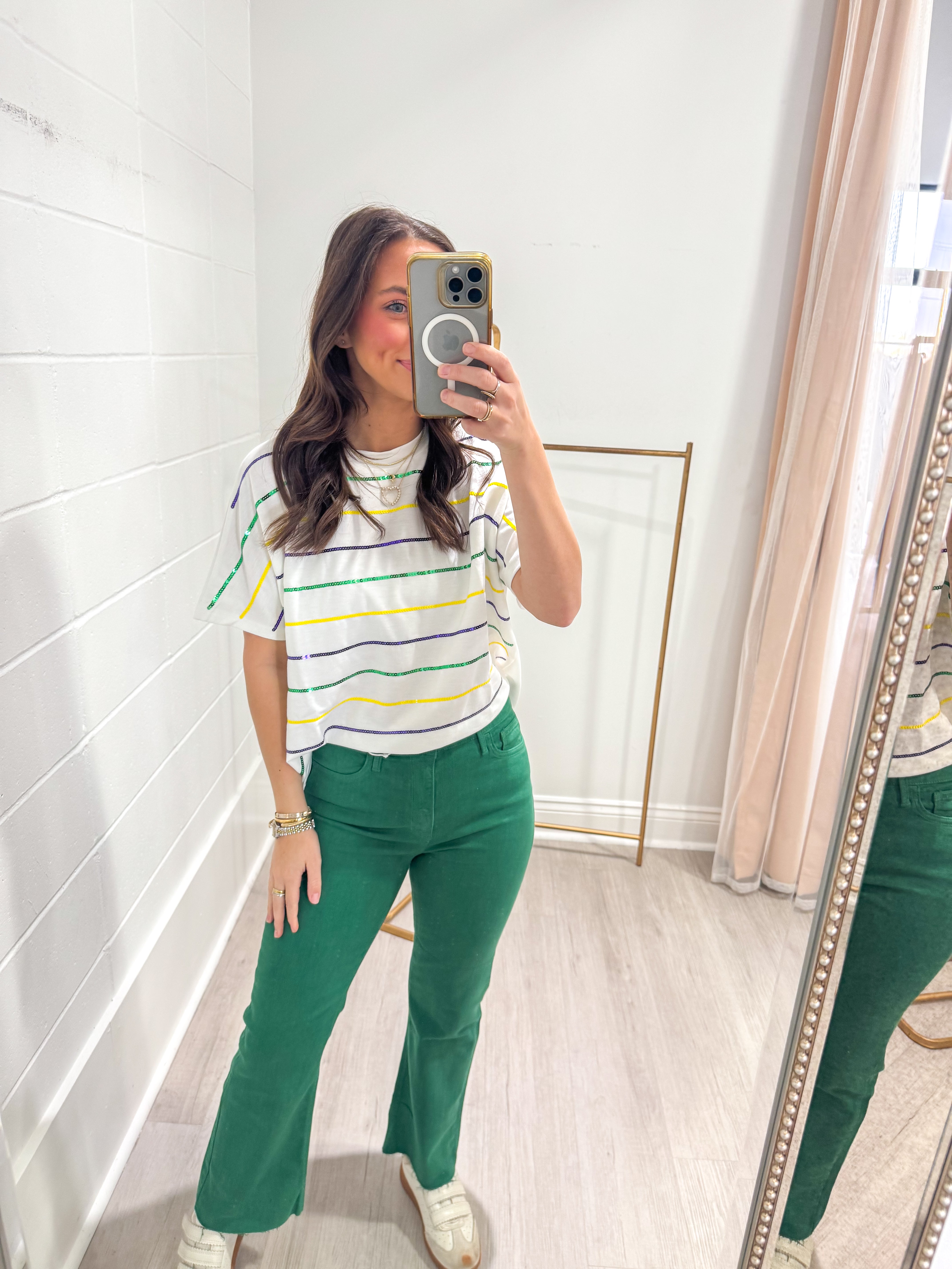 White Sequin Striped T Shirt