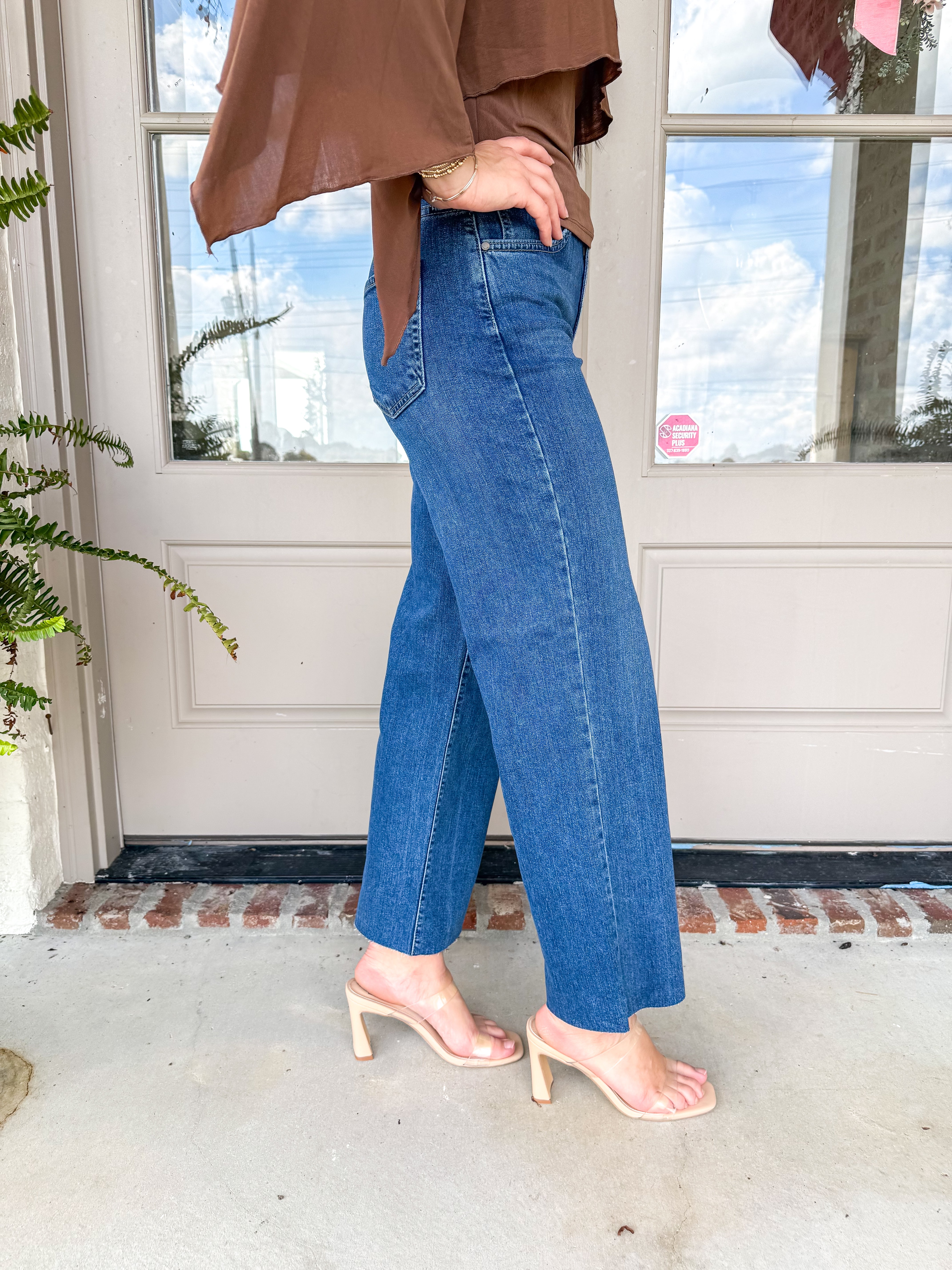 Straight Leg Scissor Cut Hem Dark Denim