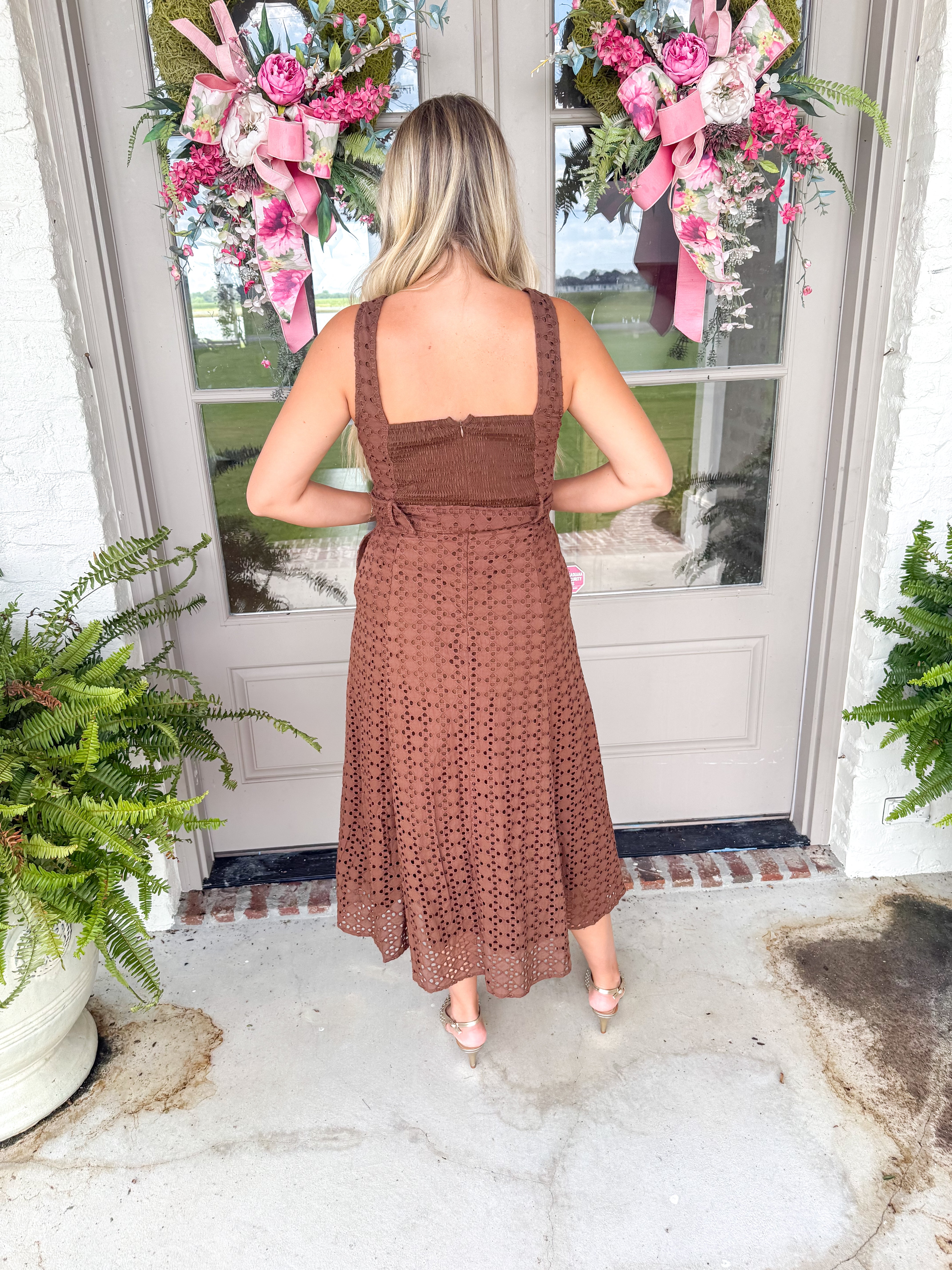 Emmaline Eyelet Midi Dress Brown
