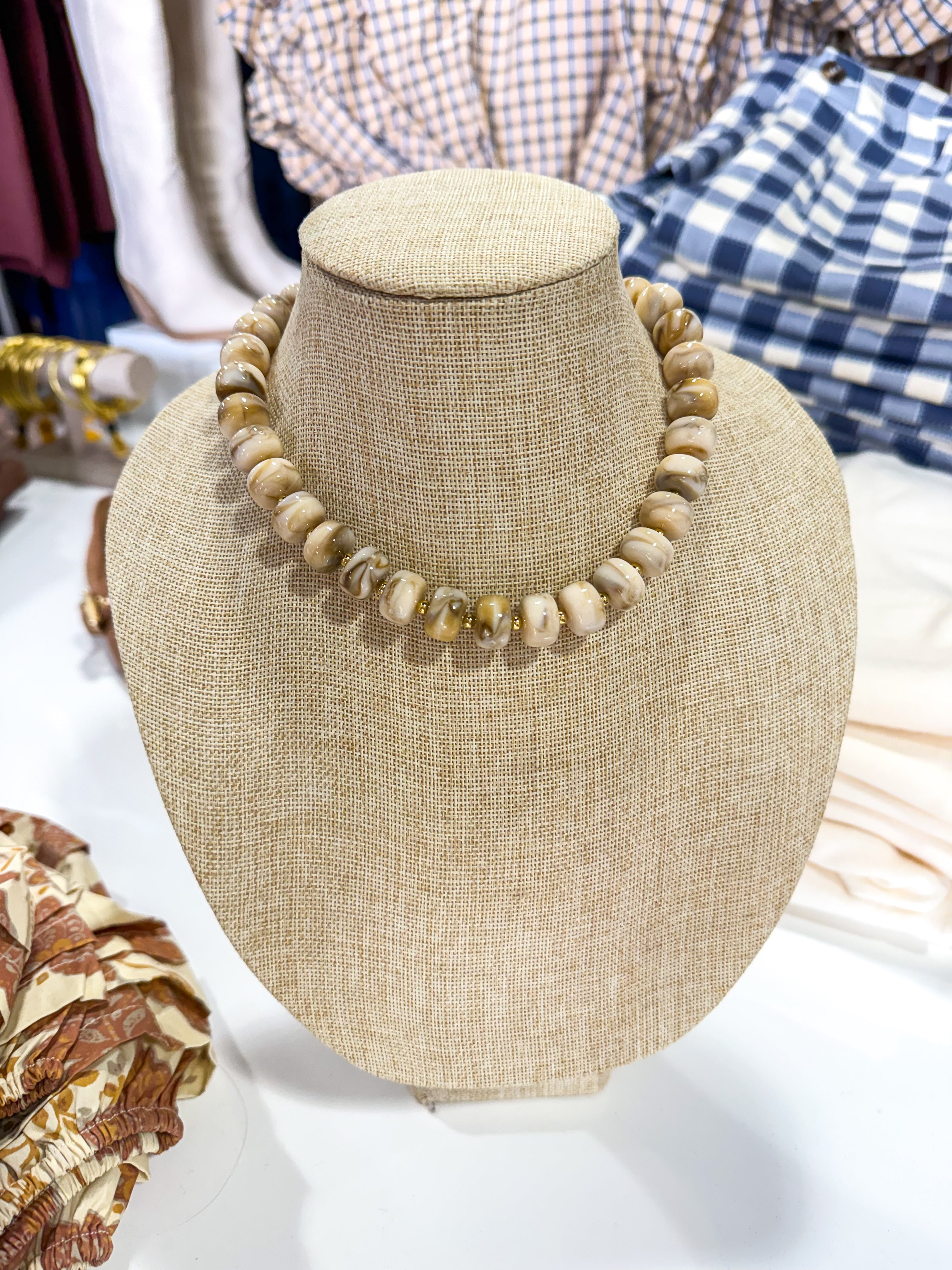 Cream Marbled Beaded Necklace