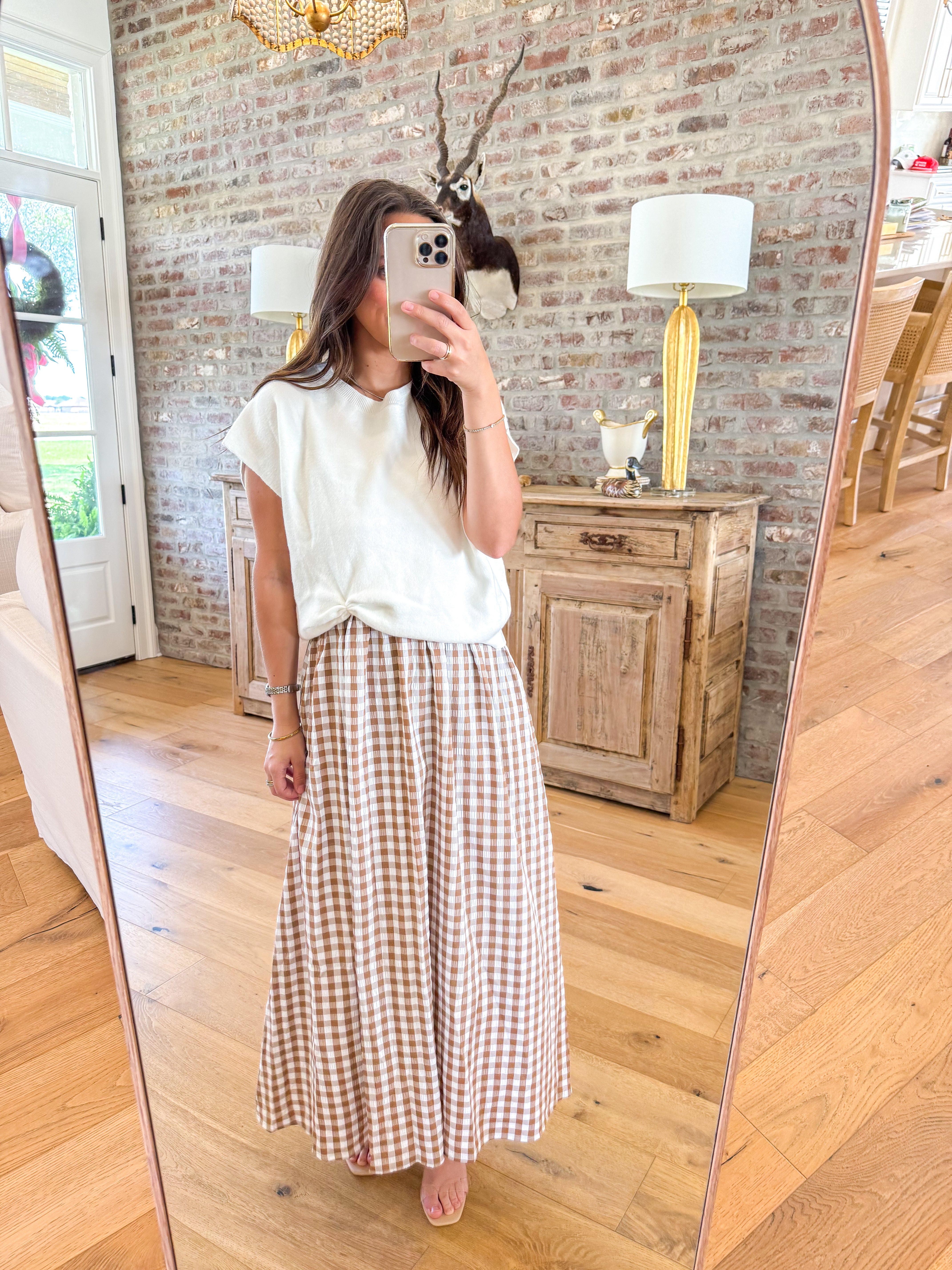 Taupe Gingham & Grace Midi Dress