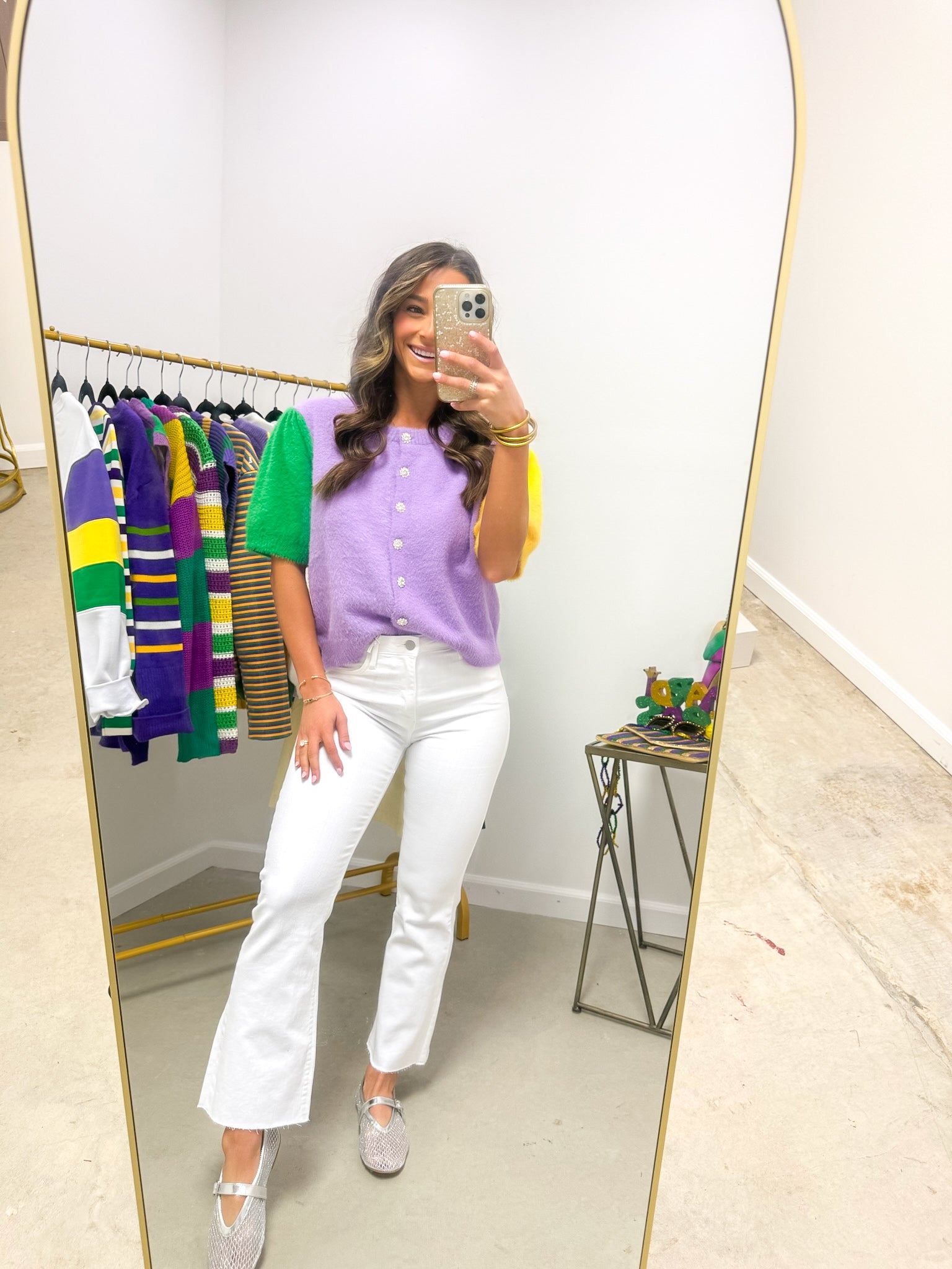 Luxe Mardi Gras Color Block Cardigan