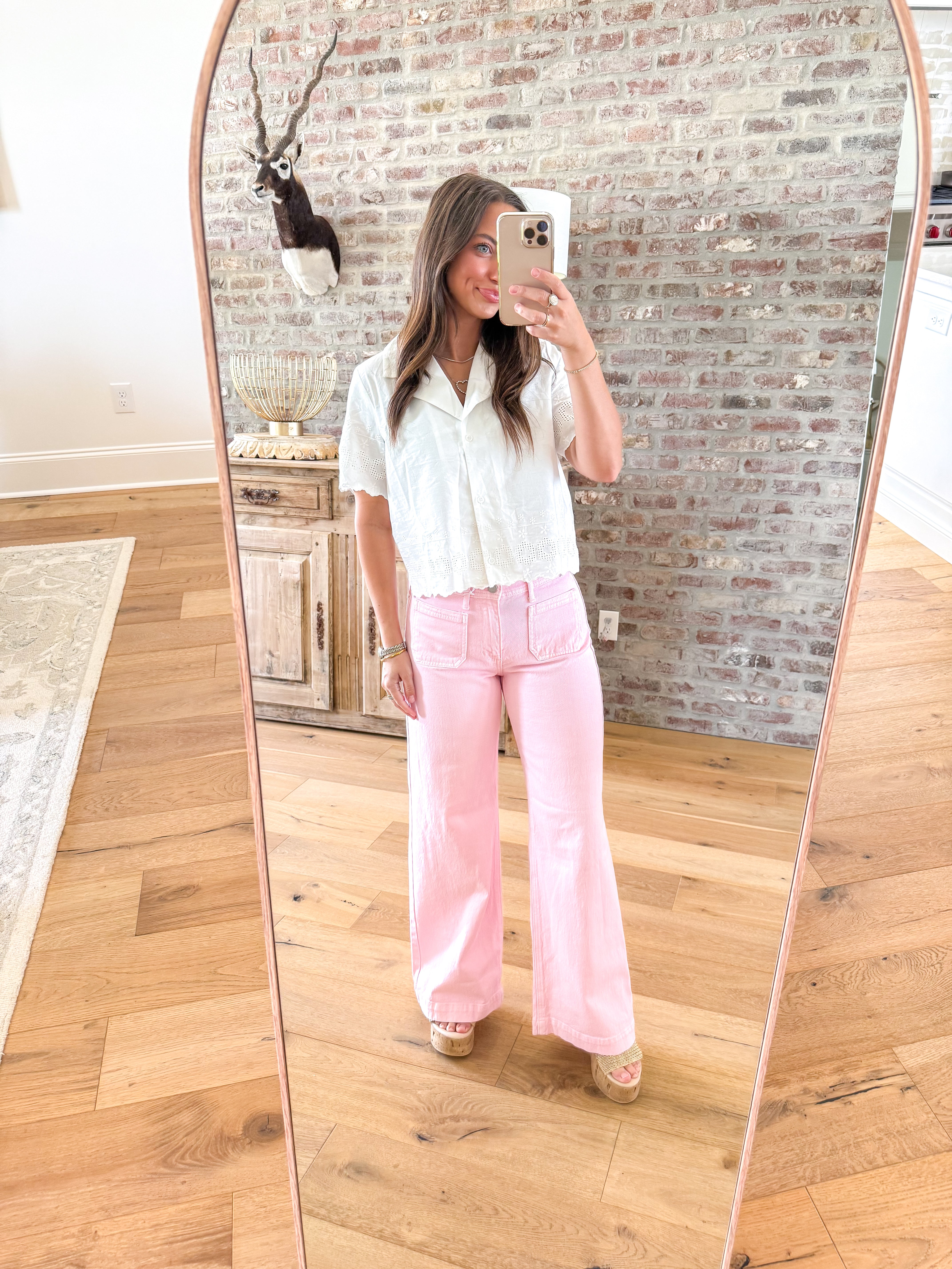 Washed Pink Micro Patch Pocket Wide Leg