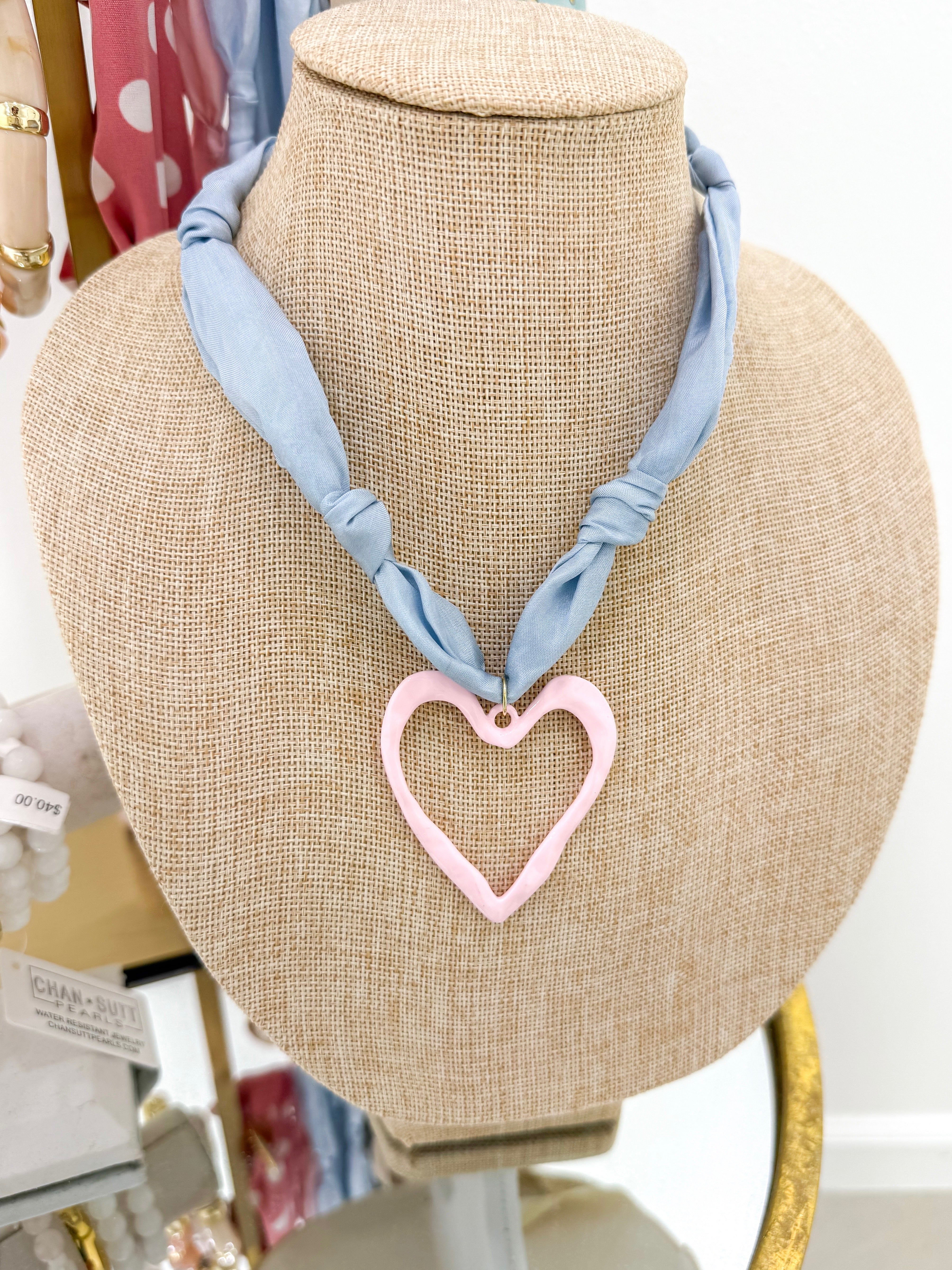 Blue/Pink Heart Scarf Necklace