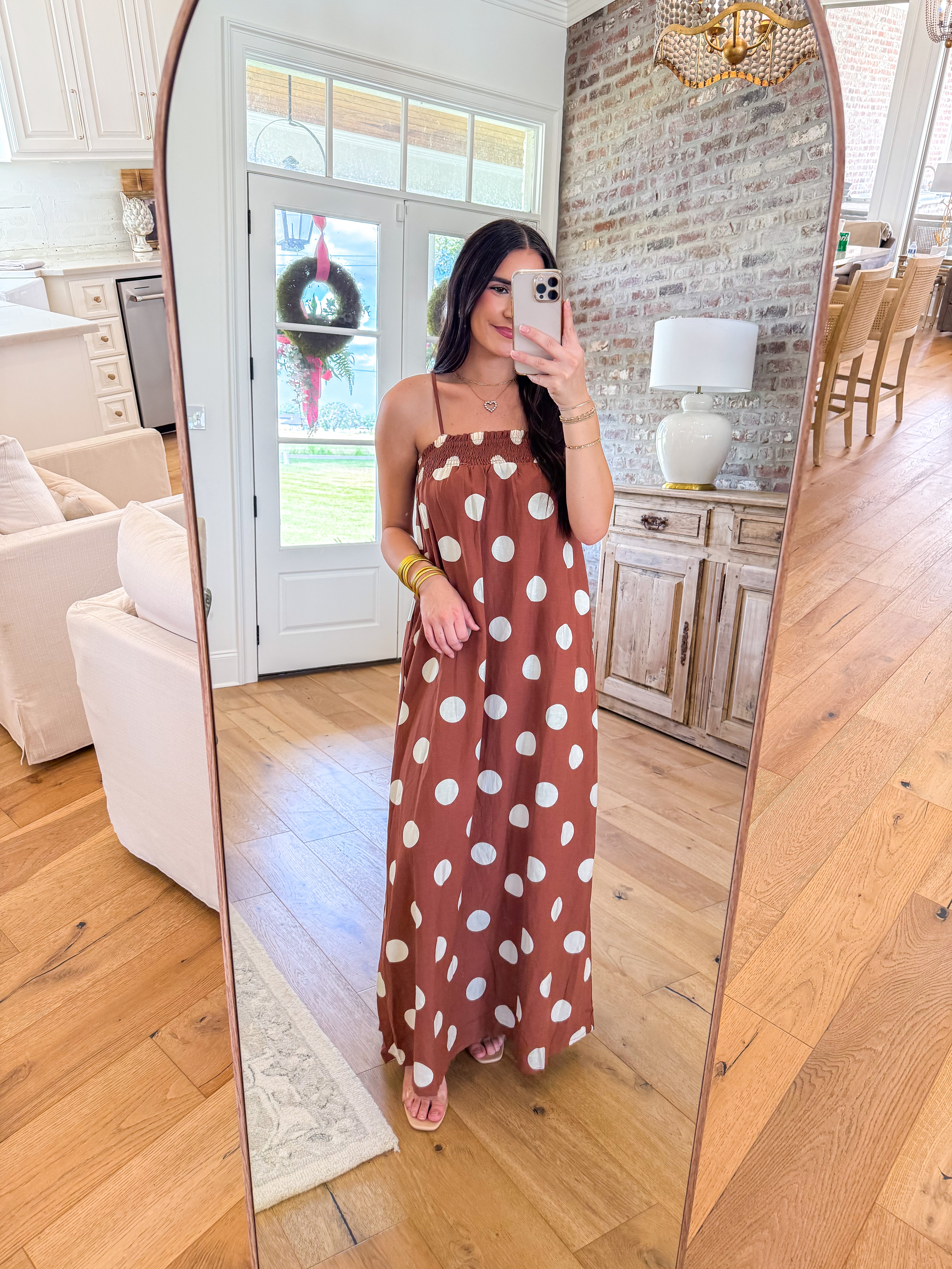Dusty Trail Large Polka Dot Maxi Dress Brown