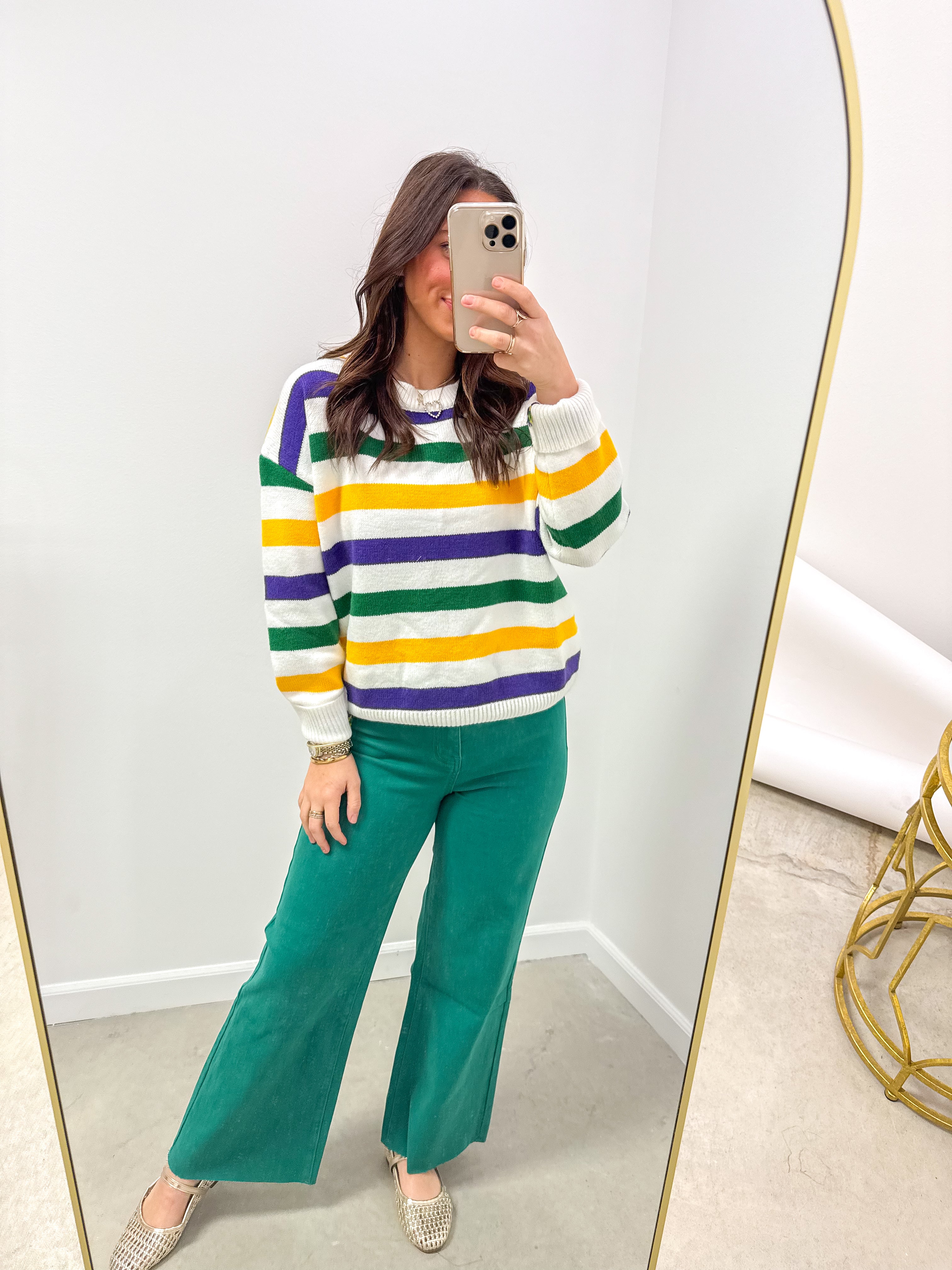 Classic Mardi Gras Ivory Striped Sweater